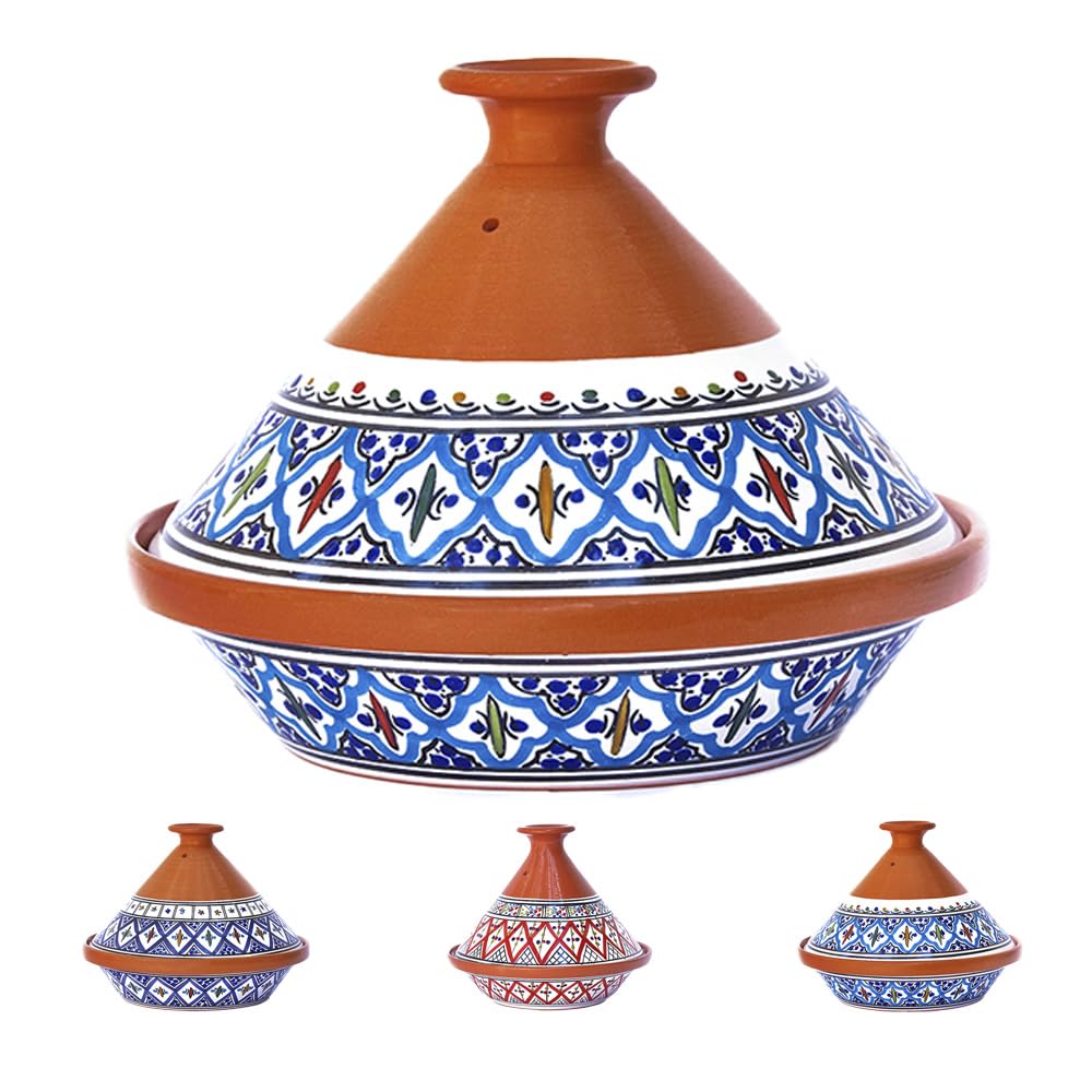 Authentic Moroccan Tagine Pot - 10 Inch Clay Cookware with Lid & Serving Bowl (3.1 QT) | Handmade Ceramic, Non-Stick & Lead-Free | Perfect for Slow Cooking, Stews & Moroccan Cuisine | Bohemian Turquoise Design for Home Kitchen & Restaurant Use