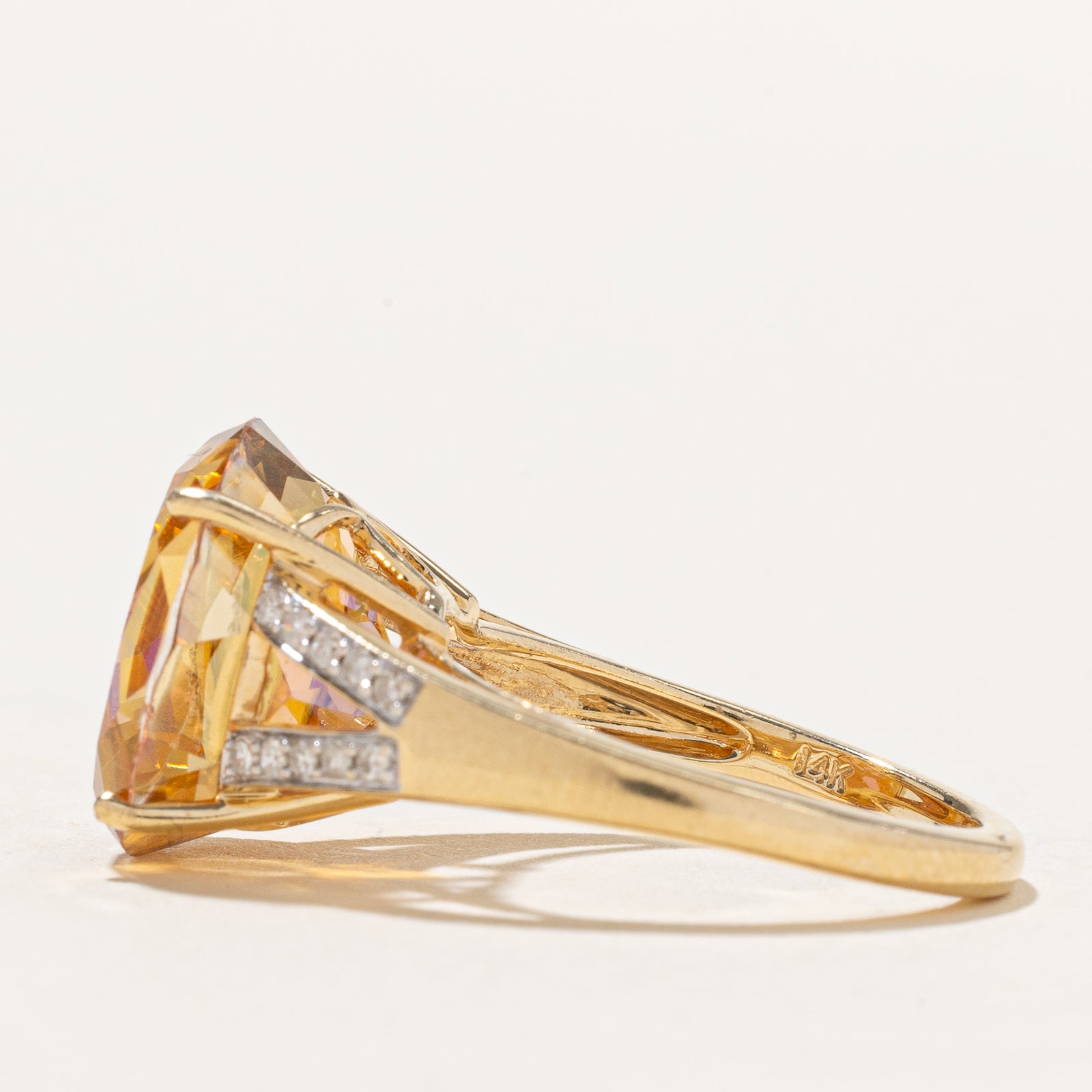 10.50ct Peach Mystic Topaz & 0.18ct Diamond Cocktail Ring - Size 7 | Elegant Evening Wear, Bridal Jewelry, Gift for Her, Anniversary Present