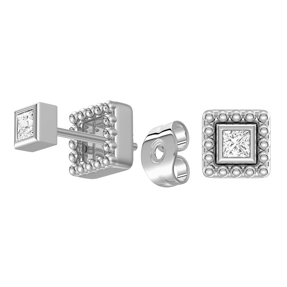 2 in 1 Convertible Beaded Jacket Stud Earrings with Princess Cut Lab Diamond - Elegant Jewelry for Women, Perfect for Weddings, Parties & Everyday Wear