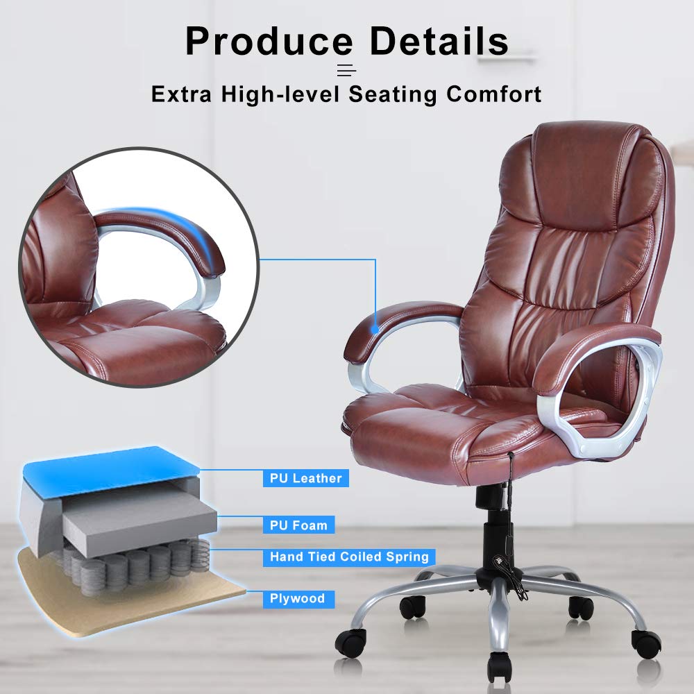 Ergonomic Office Chair - High Back Executive Desk Chair with Adjustable Lumbar Support, Headrest & Massage - Swivel Rolling Task Chair for Home & Office Use - Perfect for Adults, Women & Men Working Long Hours