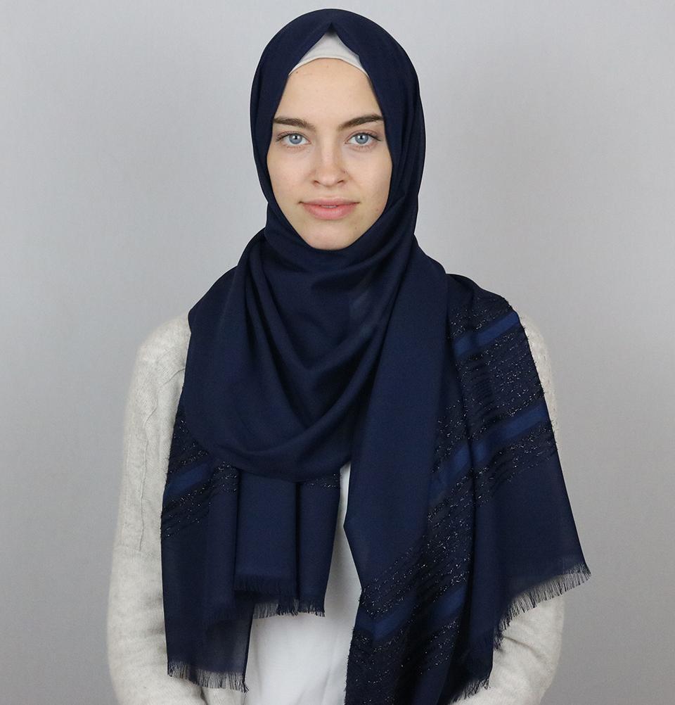Aker Shimmer Chiffon Hijab Shawl - Navy Blue Muslim Headscarf for Women, Lightweight & Breathable - Perfect for Daily Wear, Prayer, and Special Occasions