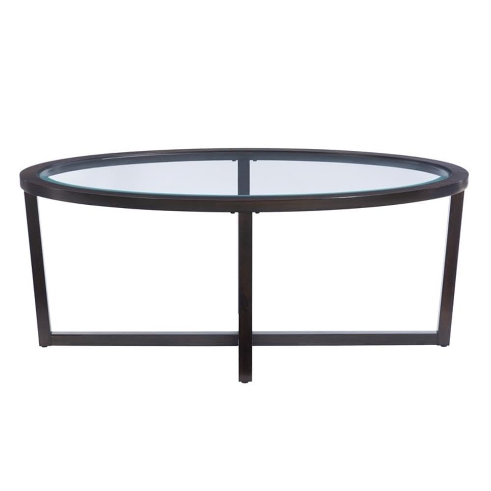 Pemberly Row 3-Piece Round Coffee Table Set with Glass Top - Wooden Living Room Furniture (1 Coffee Table + 2 End Tables) in Rich Umber Finish - Perfect for Small Spaces, Apartments & Cozy Living Rooms
