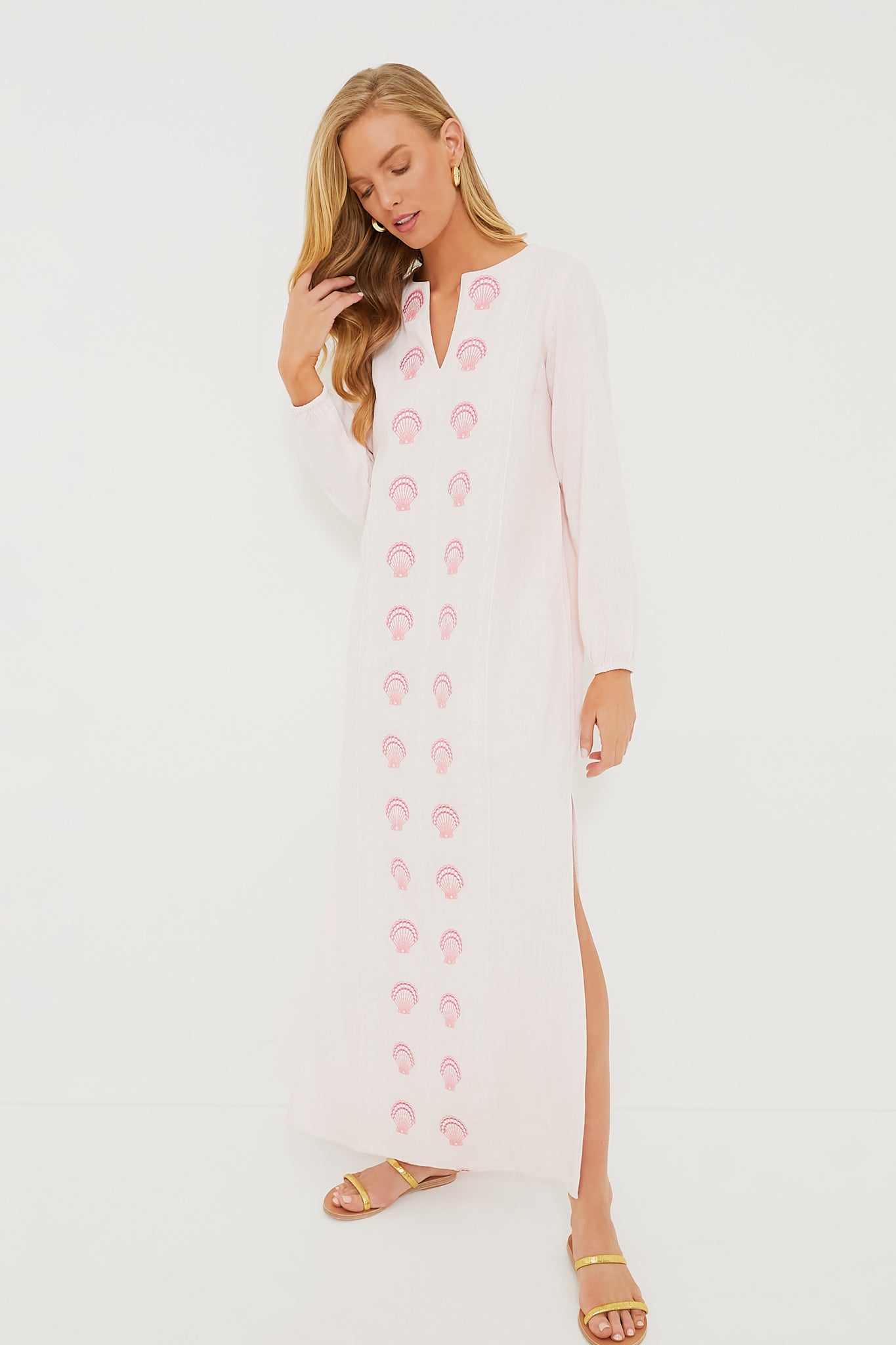 Elegant Blush Pink Embroidered Caftan Dress for Women | Boho Chic Beach Cover Up | Perfect for Summer Vacations, Pool Parties & Resort Wear