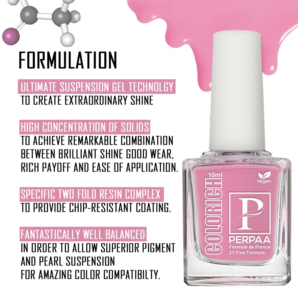 PERPAA Colorich Vegan Nail Polish - Baby Pink (10ml) | Quick Dry, High Shine, Long Lasting & Chip Resistant | Cruelty-Free & Non-Toxic Formula | Perfect for Everyday Wear, Date Nights & Special Occasions