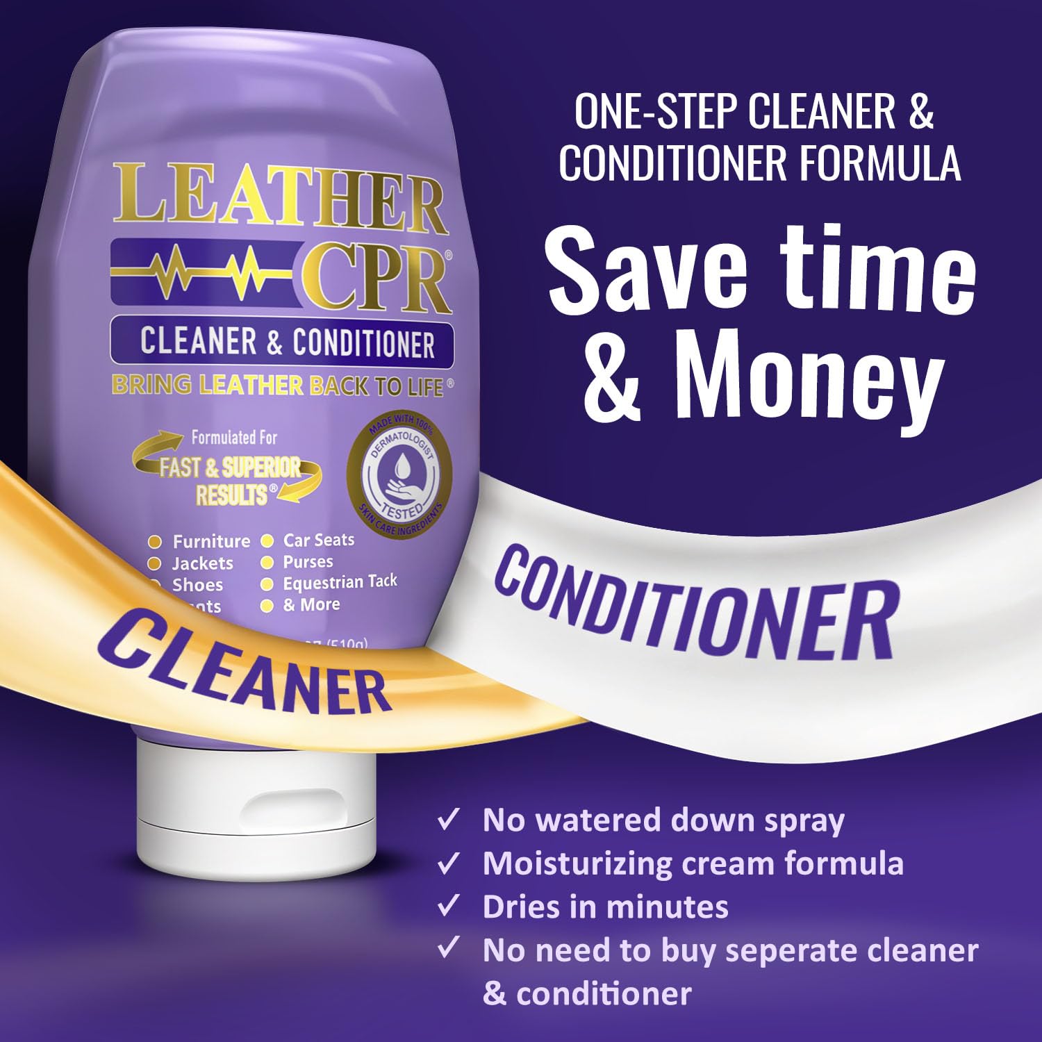 Premium Leather CPR Cleaner & Conditioner - USA Made, Restores & Protects Couches, Purses, Shoes, Jackets & Car Interiors - 18oz Leather Care Kit for Home & Auto Use