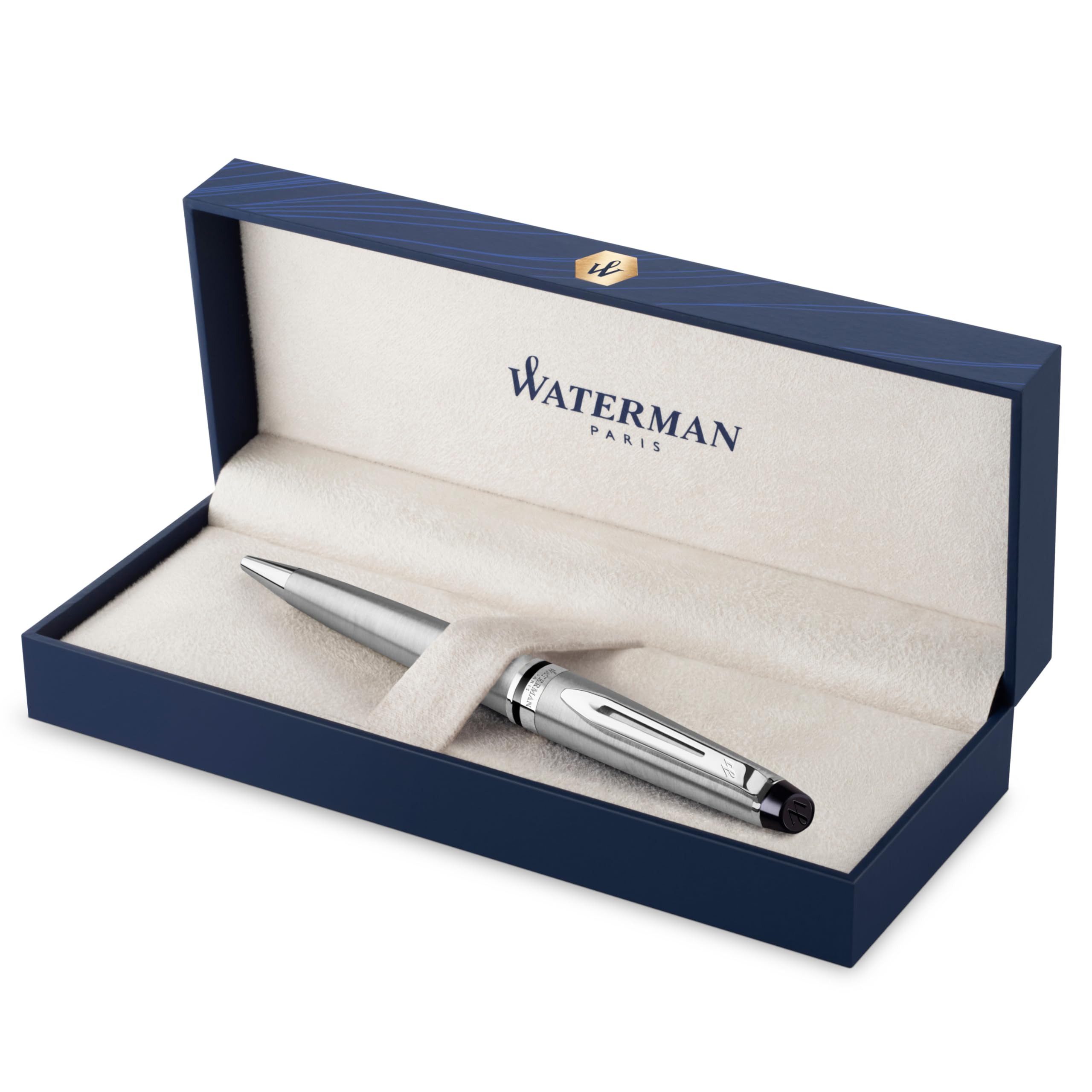 Waterman Expert Ballpoint Pen - Premium Stainless Steel with Chrome Trim, Medium Point Blue Ink Refill - Elegant Gift Box for Professionals | Perfect for Office, Business Meetings & Executive Gifting