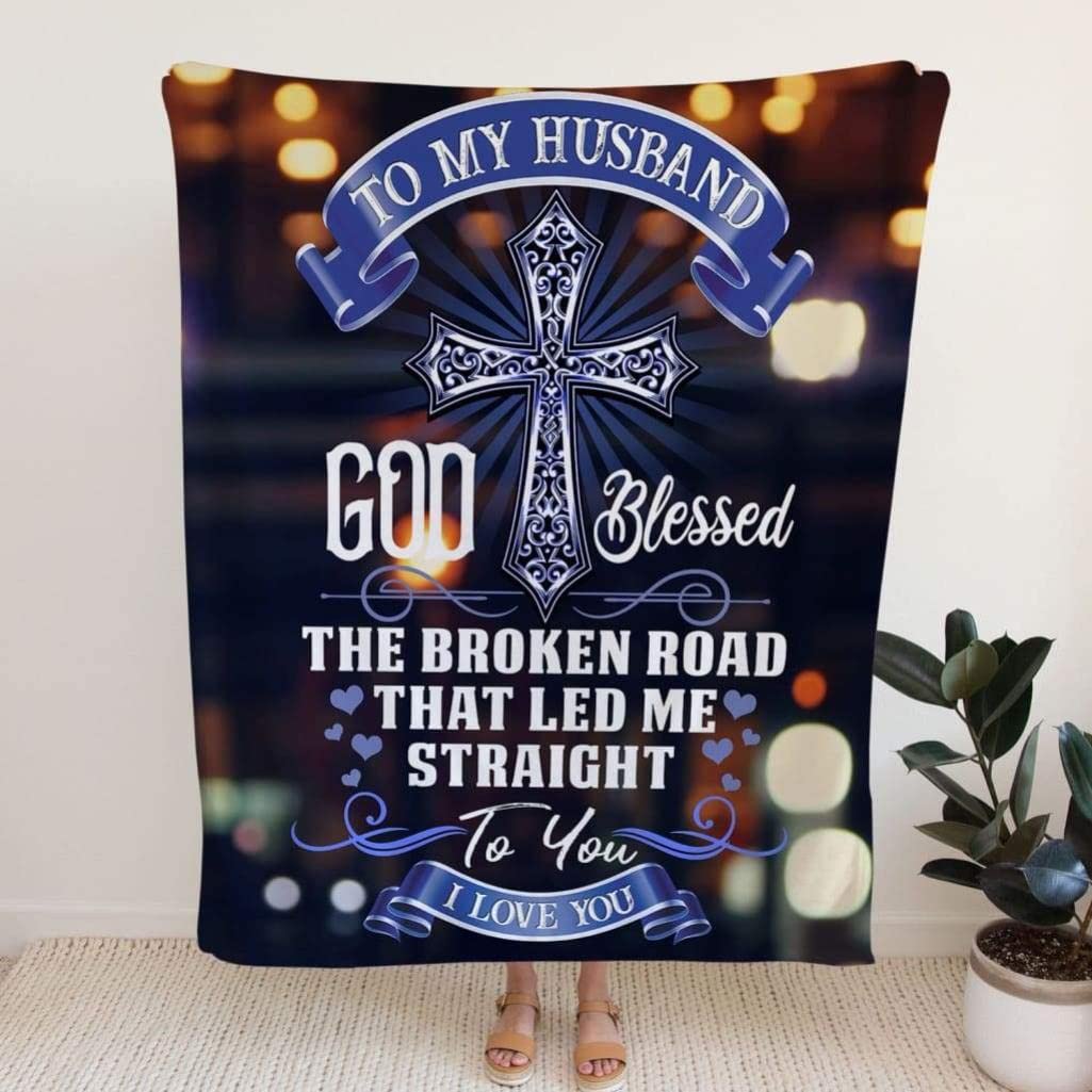 God Blessed The Broken Road Christian Prayer Blanket - Soft Fleece Bible Verse Throw with Lion Design for Worship, Church & Home Comfort