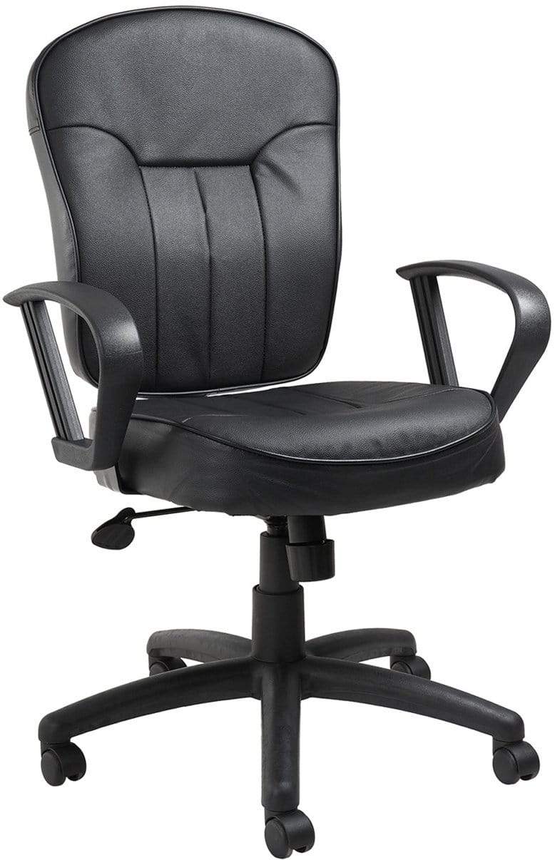 Premium Boss Black Leather Task Chair with Adjustable Arms [B1562] - Ergonomic Office Chair for Home & Executive Workspaces