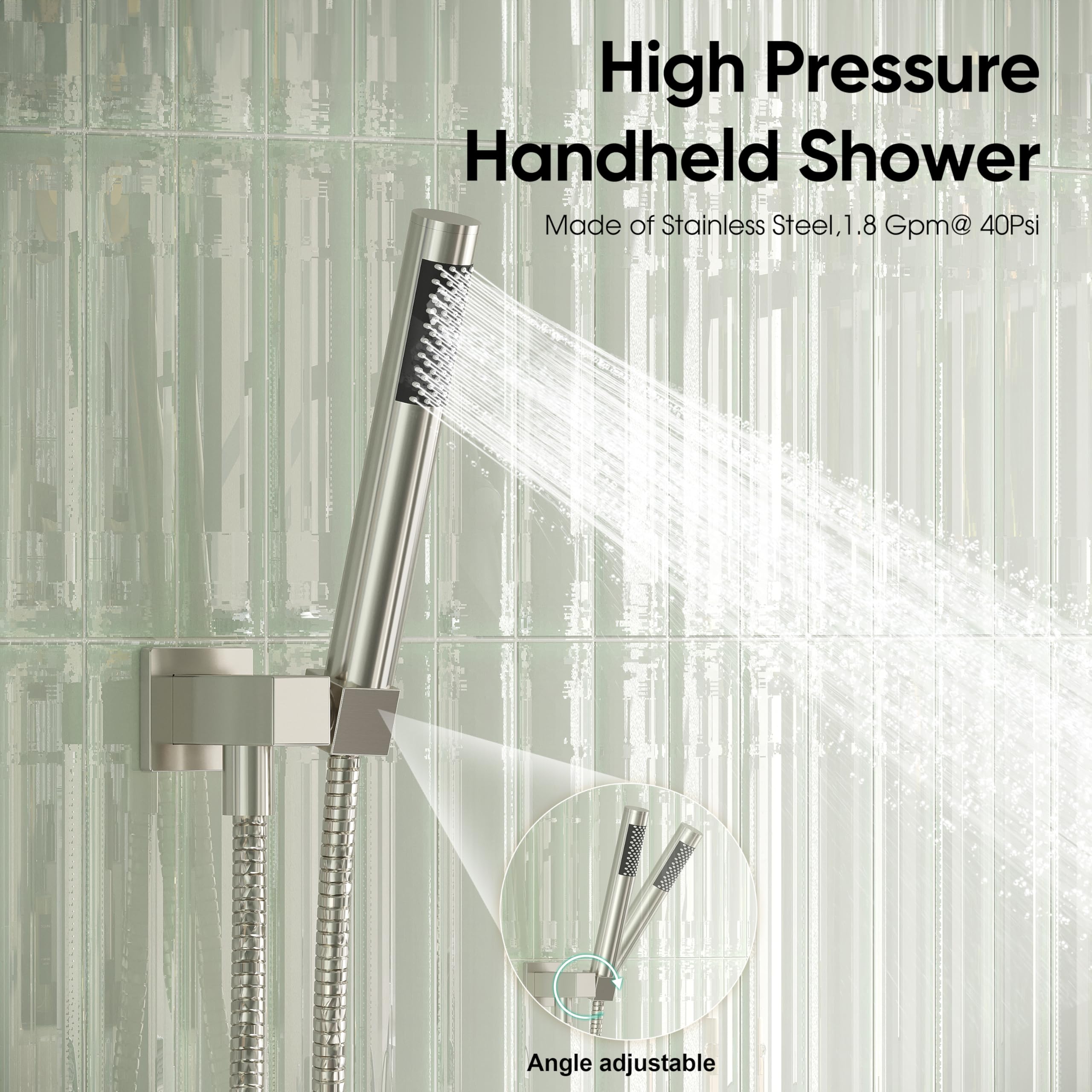 Esnbia 10 Inch Rain Shower Head and Handheld Shower Combo - Wall Mounted Bathtub Shower Faucet System with Tub Spout - High Pressure Shower Kit with Durable Brushed Nickel Finish - Perfect for Modern Bathrooms and Spa-Like Shower Experience