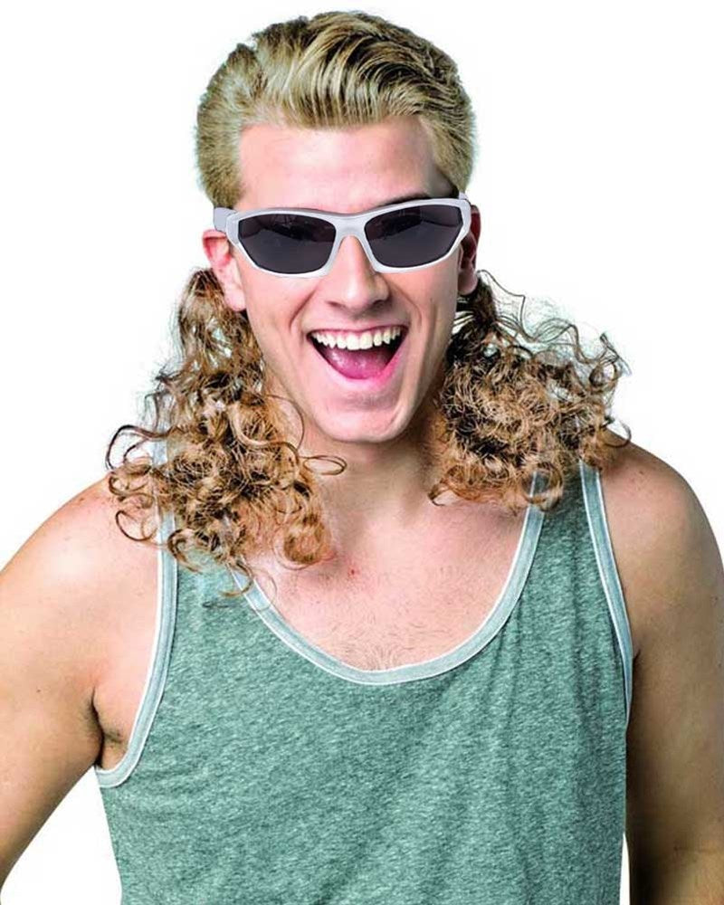 70s Retro Hair Dudes Glasses with Attached Curly Blonde Mullet Wig - Vintage Costume Accessories for Halloween, Cosplay, and 70s Theme Parties
