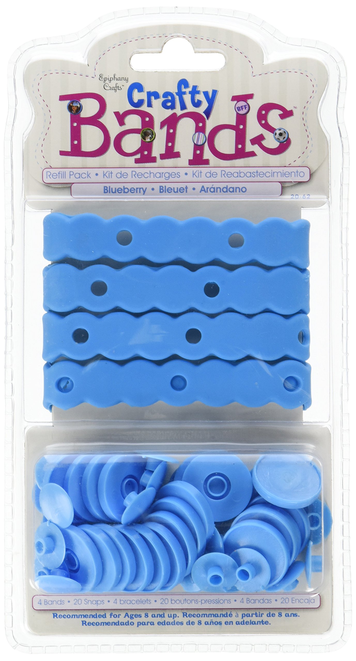 Crafty Bands Refill Pack - 4 Crafty Bands & 20 Crafty Snaps Settings in Blueberry | Perfect for DIY Bracelets, Hair Accessories, and Kids Crafts