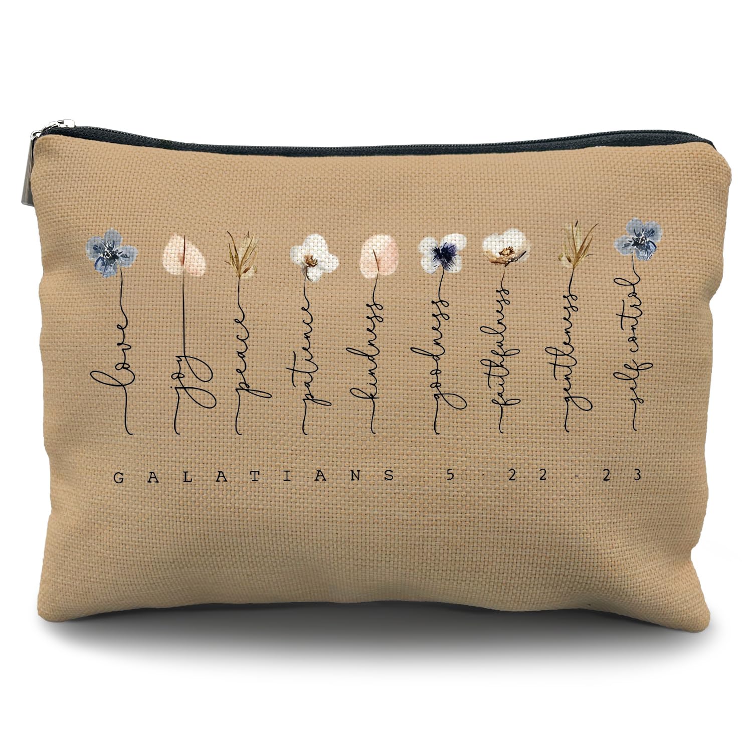 Christian Flower Makeup Bag with Bible Verse - Galatians 5:22-23 - Perfect Gift for Women & Girls - Church, Travel, Daily Use