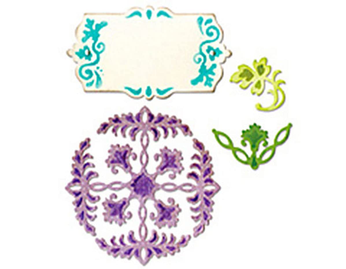 Sizzix Thinlits Dies Set of 4 - Ornate Flowers & Tag Die Cuts for Card Making, Scrapbooking, and DIY Paper Crafts