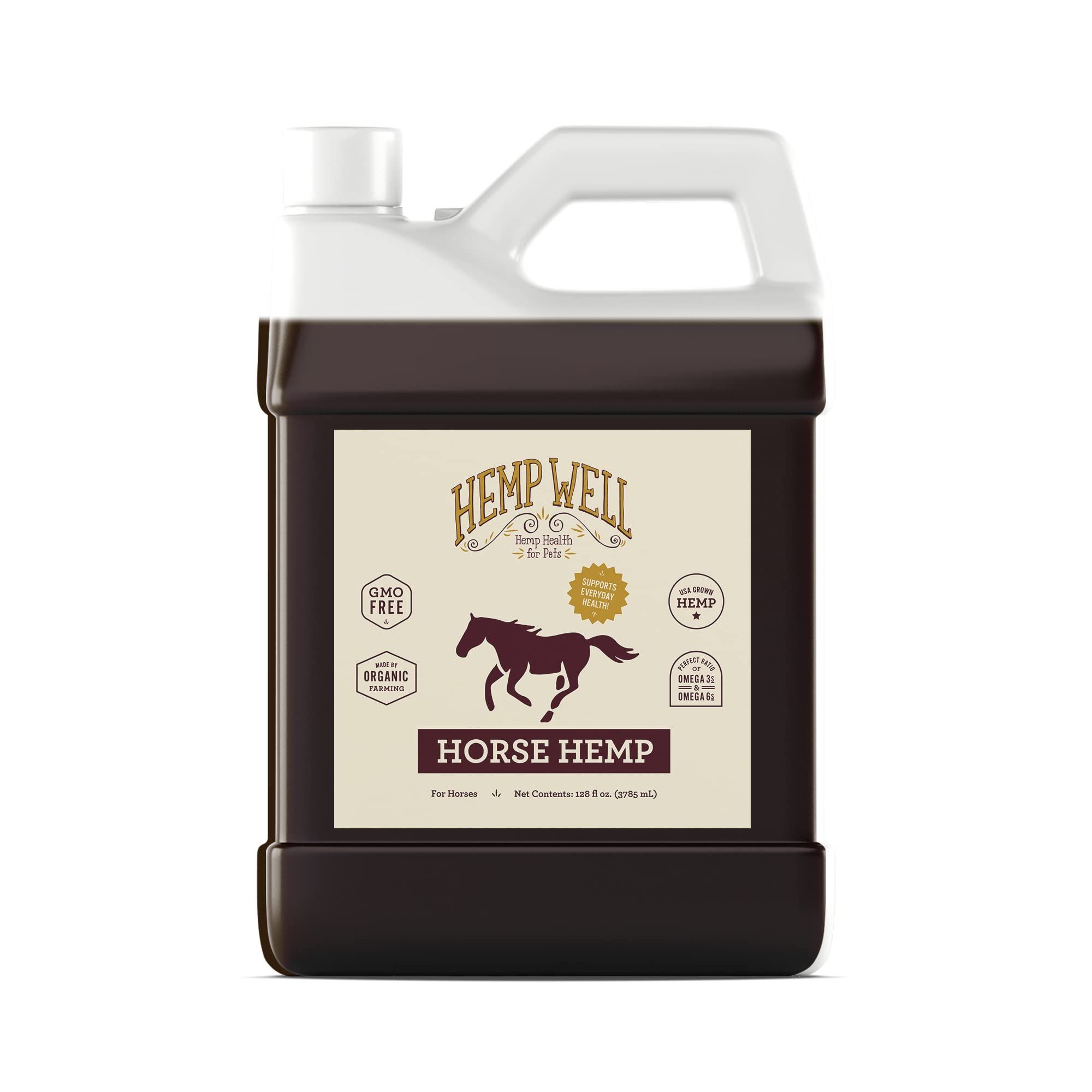 Organic Hemp Seed Oil for Horses - 1 Gallon | Daily Supplement for Hip, Joint & Heart Health | All-Natural Horse Joint Support | Perfect for Active, Senior & Performance Horses
