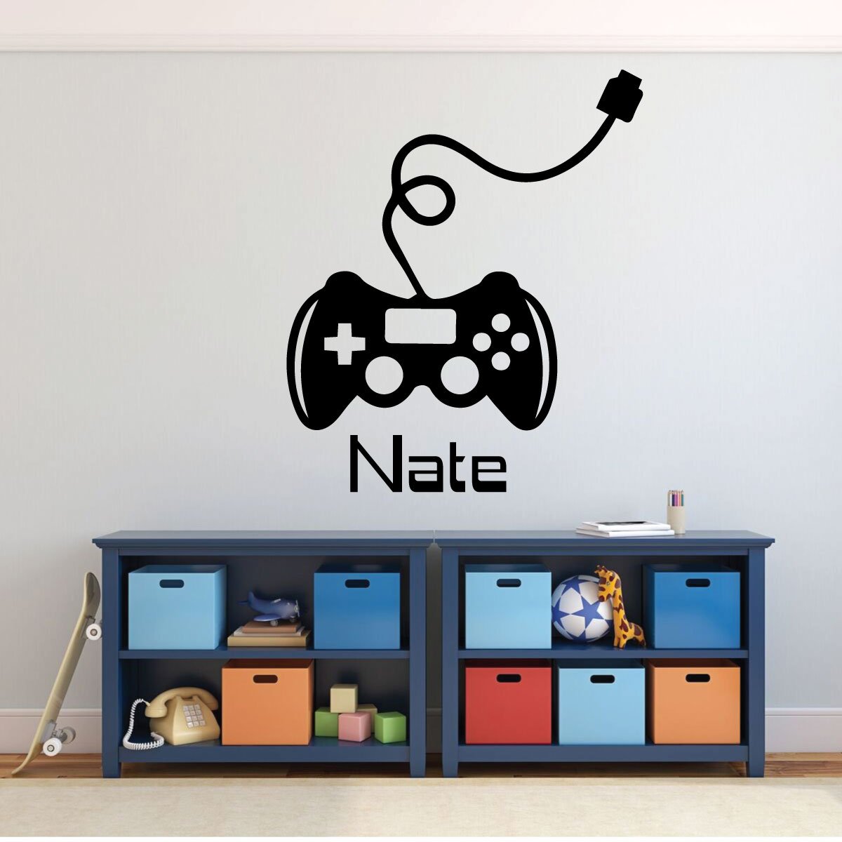 Custom Video Game Controller Vinyl Decal Stickers - Personalized Name Wall Decor for Teens, Kids, Boys Bedroom, Playroom, Man Cave - Large & Small Sizes, Multiple Colors - Perfect for Gaming Rooms, Living Spaces, and Home Offices