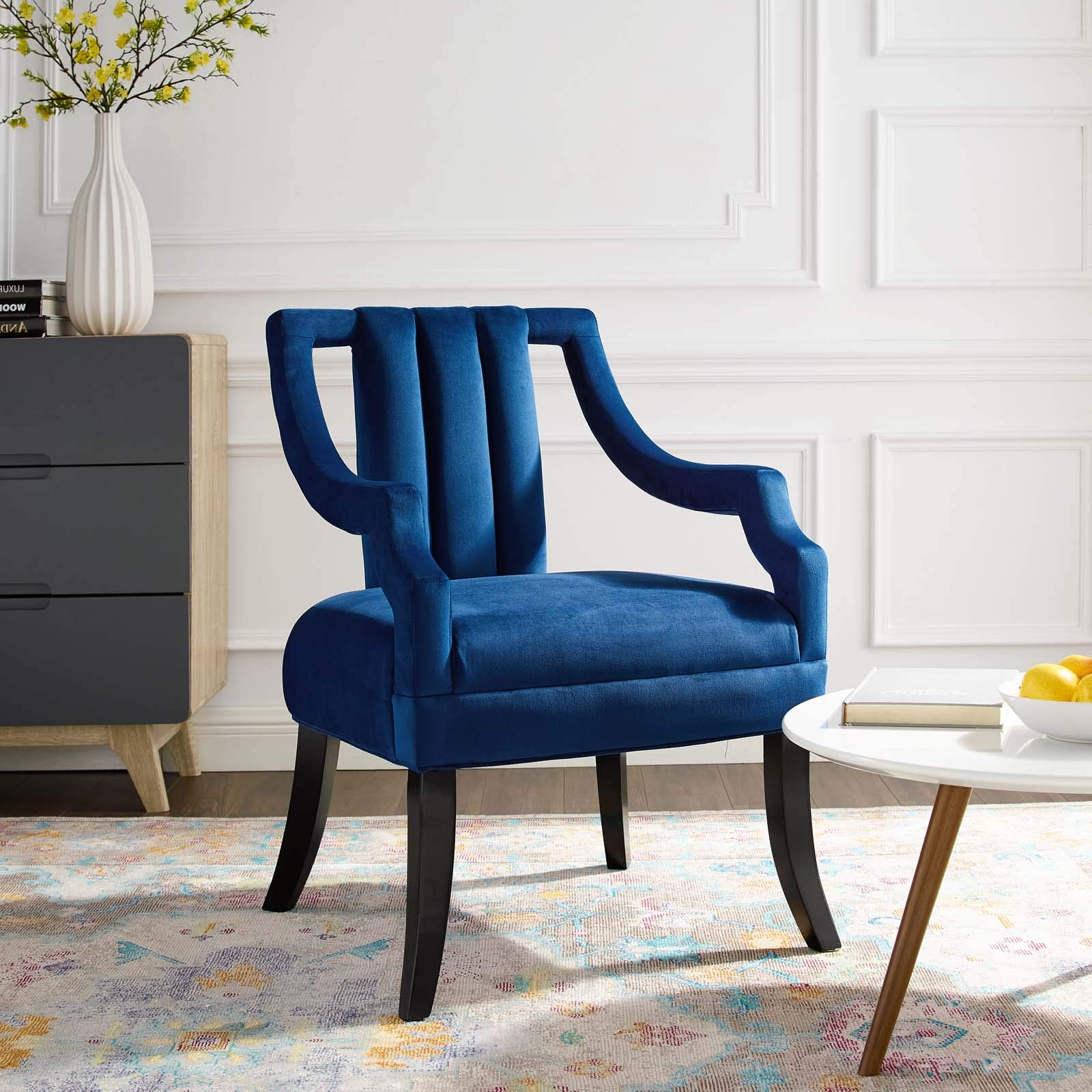 Modern Velvet Accent Chair for Living Room - Navy Blue Upholstered Wooden Lounge Side Chair - Perfect for Home, Office & Reading Nook