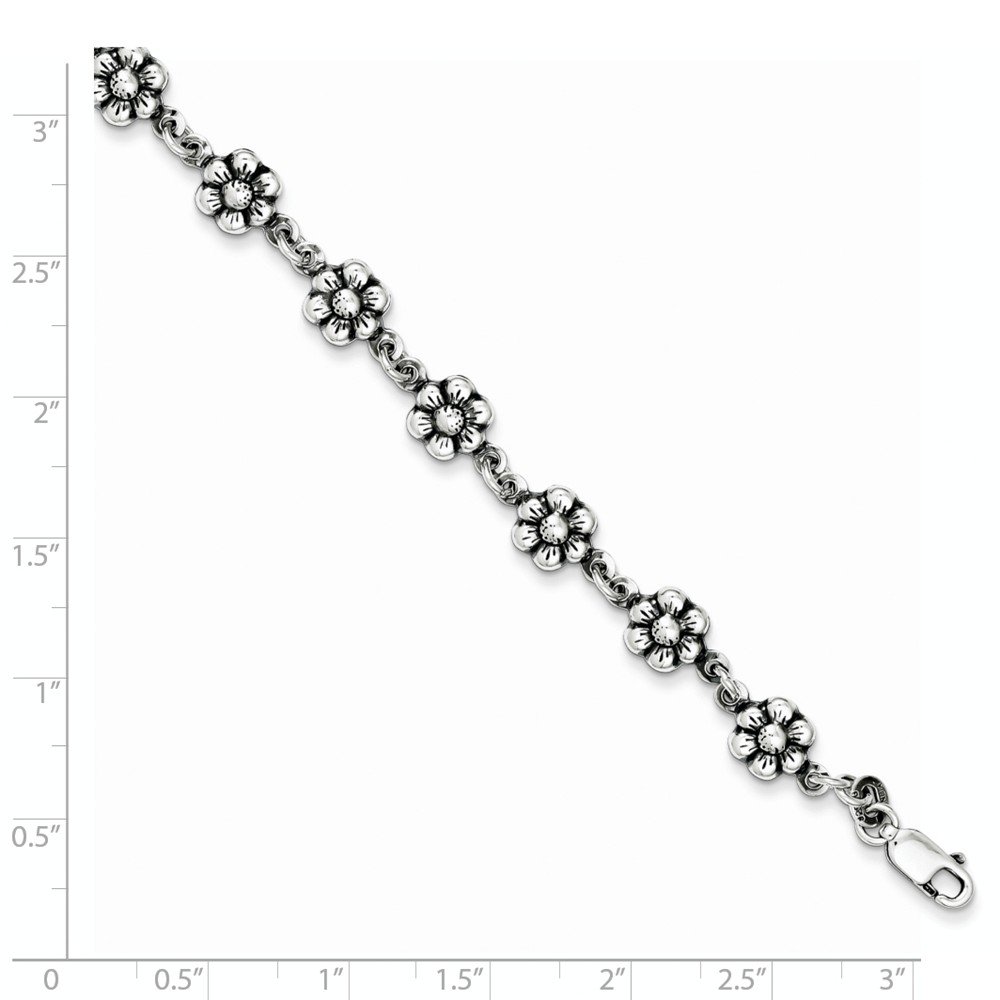 925 Sterling Silver Flower Charm Bracelet for Women - Adjustable 7