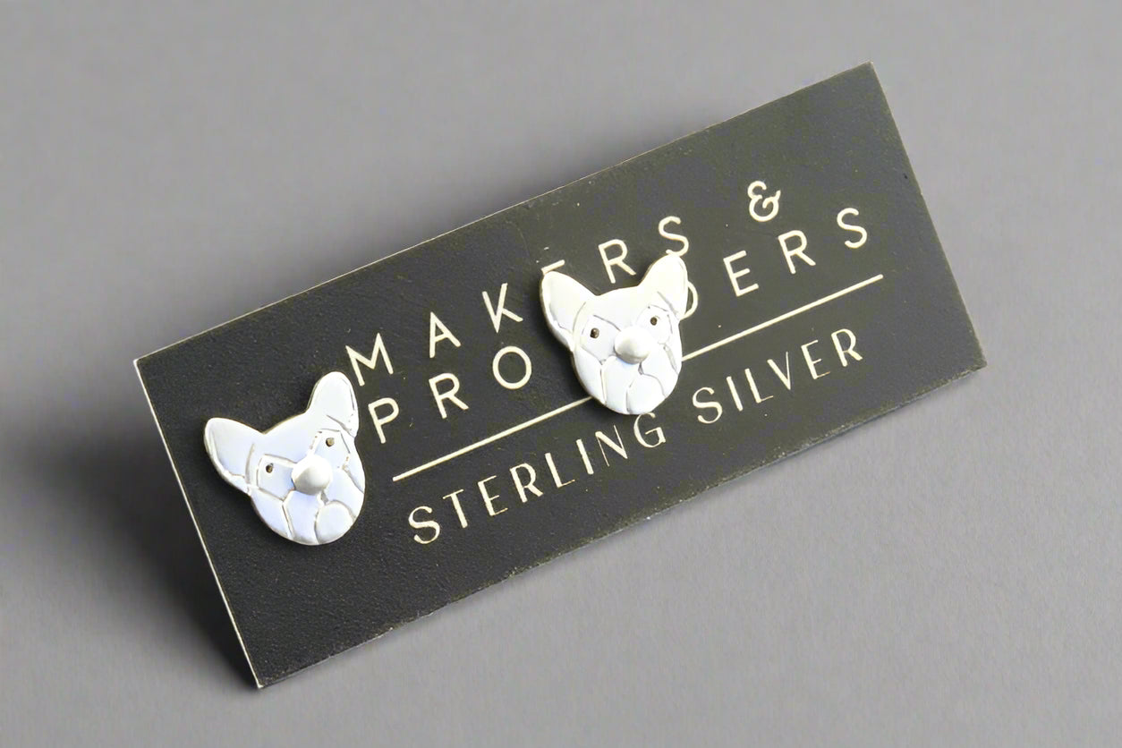 Sterling Silver French Bulldog Face Stud Earrings - Cute & Trendy Dog Lover Jewelry for Everyday Wear & Gifts