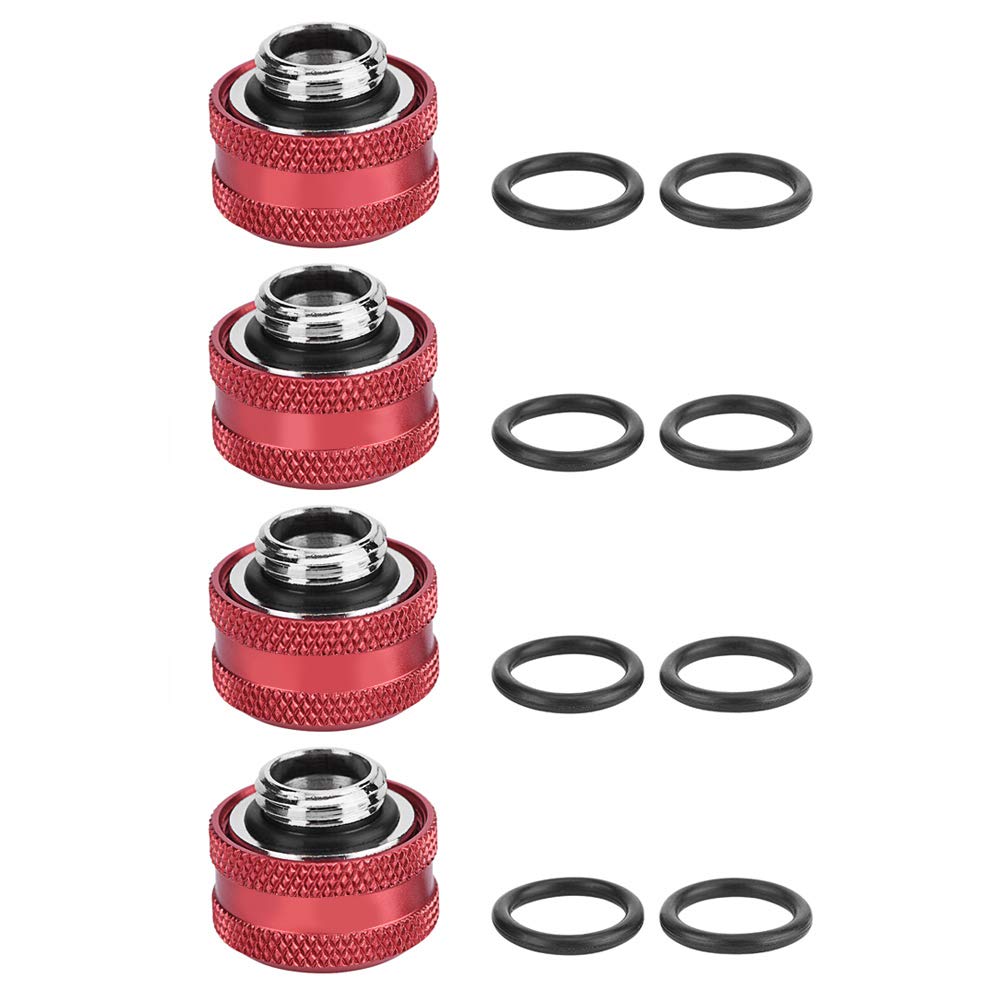 4Pcs Brass PC Water Cooling Fittings with Triple-Layer Sealing Rings for 16mm OD Acrylic Tubes - Computer Liquid Cooling System Accessories (Red) - Perfect for Custom Gaming PC Builds & High-Performance Cooling Setups