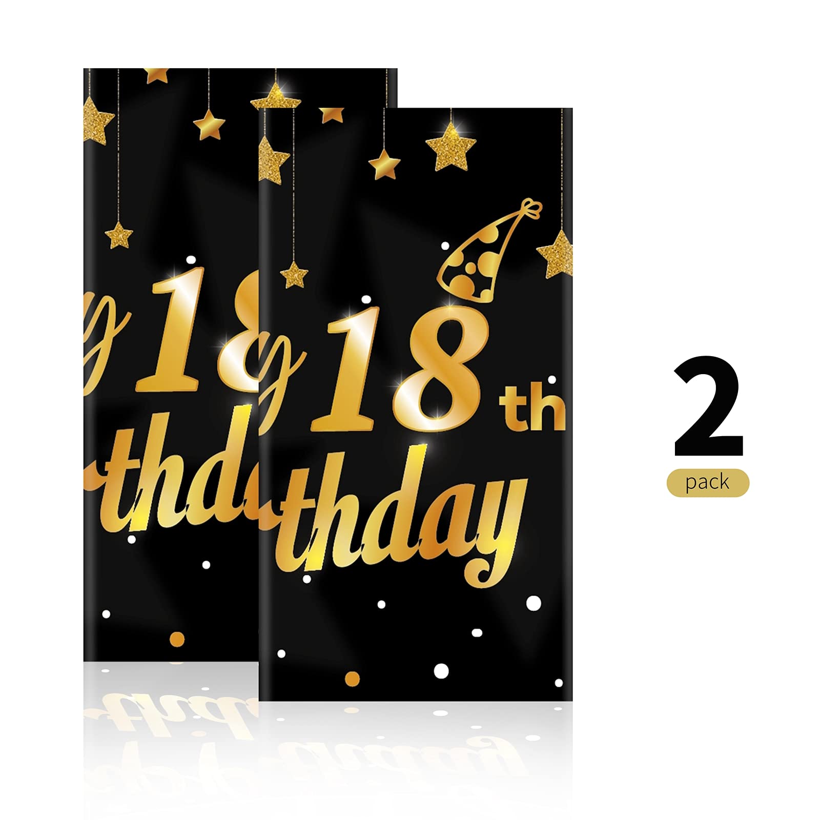 Ruisita 2 Pack Black Gold 18th Birthday Tablecloth Set - Premium Rectangular Party Table Cover for Indoor & Outdoor Celebrations, Graduations, Anniversaries & Special Events