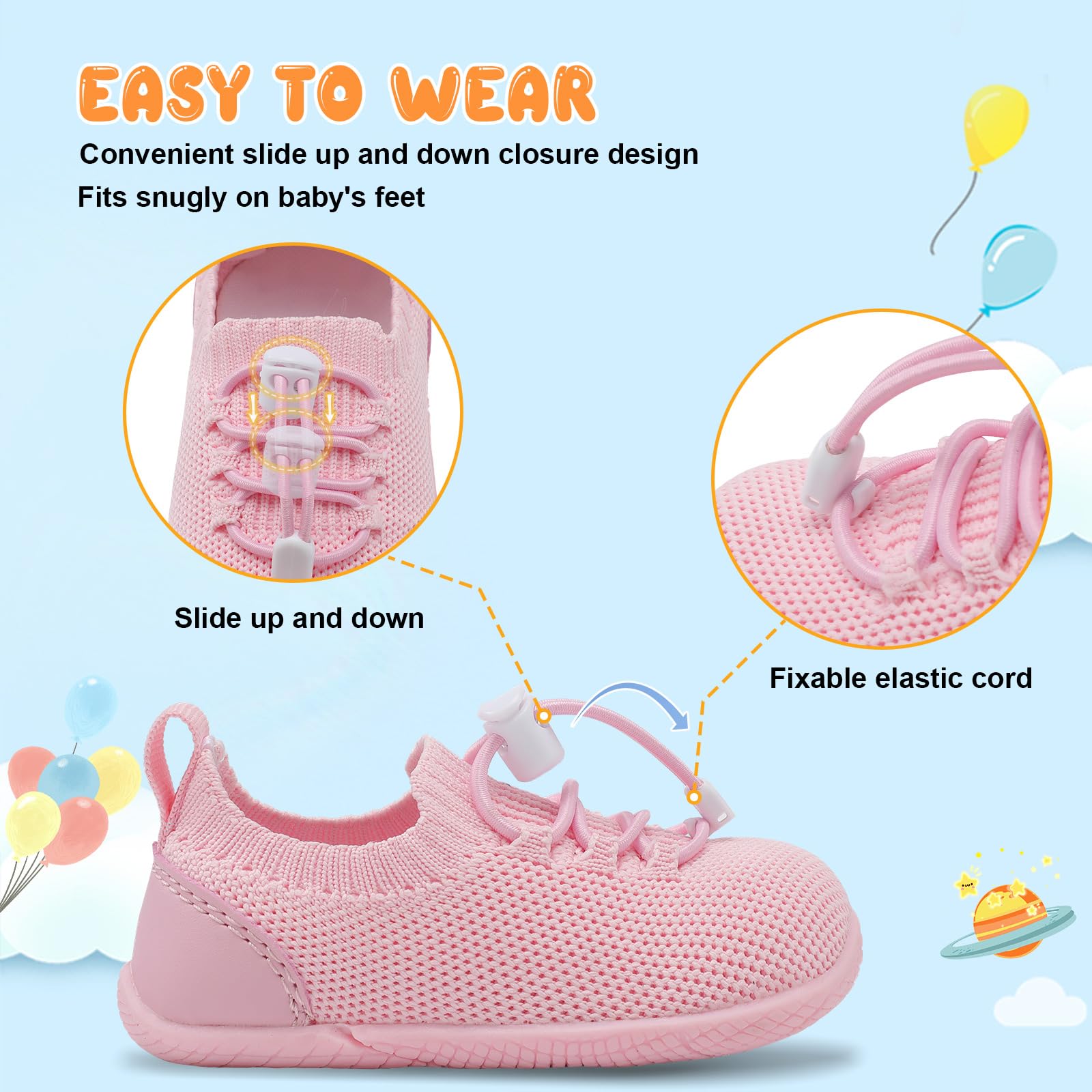 FEETCITY Baby Walking Shoes for Boys & Girls - Breathable Lightweight First Walkers Sneakers for Infants - Non-Slip Crib Shoes for Early Steps - Perfect for Indoor Play, Outdoor Adventures & Special Occasions