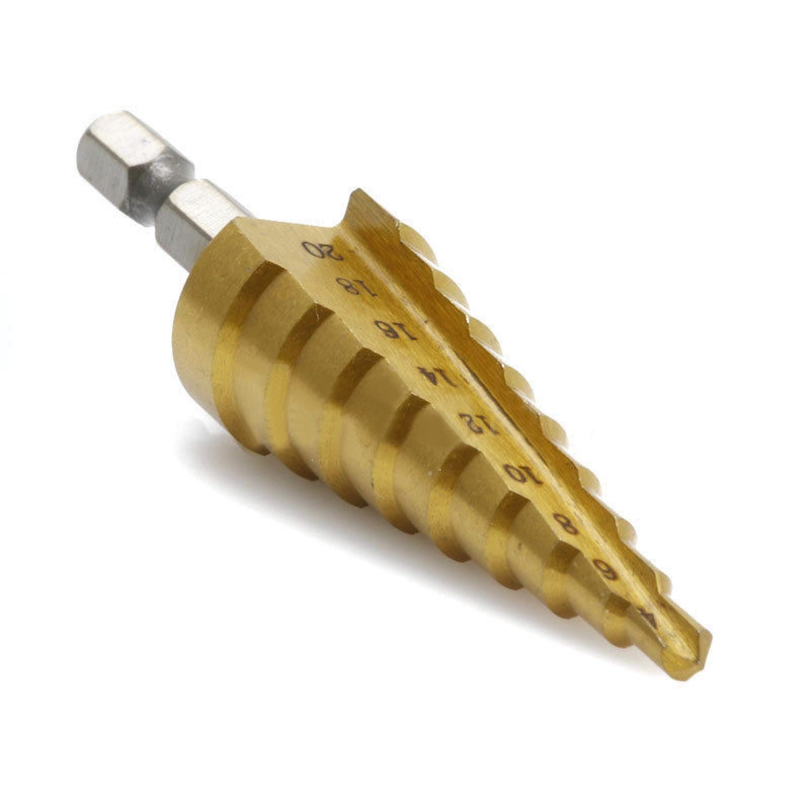 NUSHKI 4-20mm HSS Titanium Step Drill Bit Set - High Speed Steel Cone Drill for Metal, Wood, Plastic - Perfect for Countersinking, Sharpening & Hole Drilling in DIY Projects & Professional Workshops