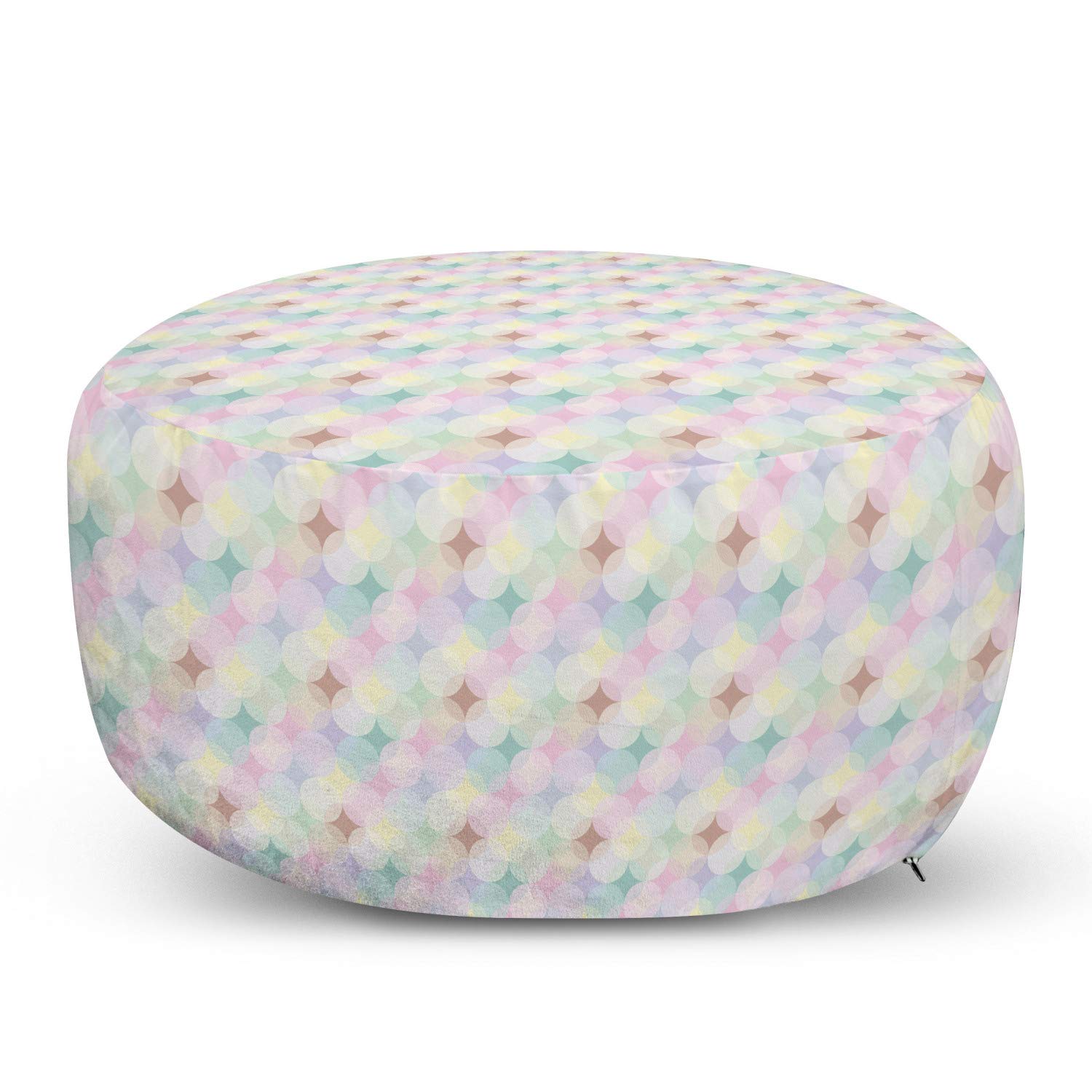 Ambesonne Geometric Circle Pouf Cover with Zipper - Soft Circular Abstract Design with Star Elements, 30