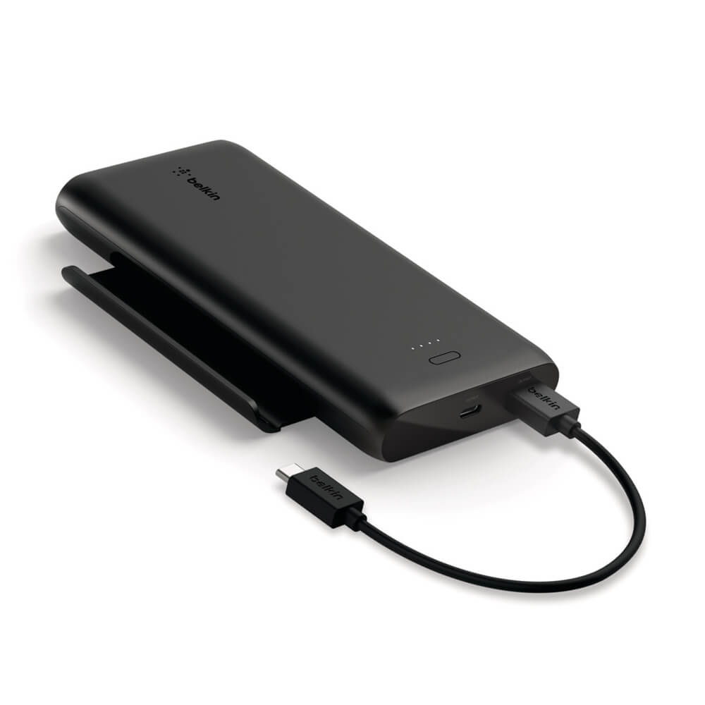 Belkin Pocket Power 10000mAh Portable Charger with Retractable Stand - Black | Ultra-Compact Power Bank for Travel, Camping & Emergency Backup
