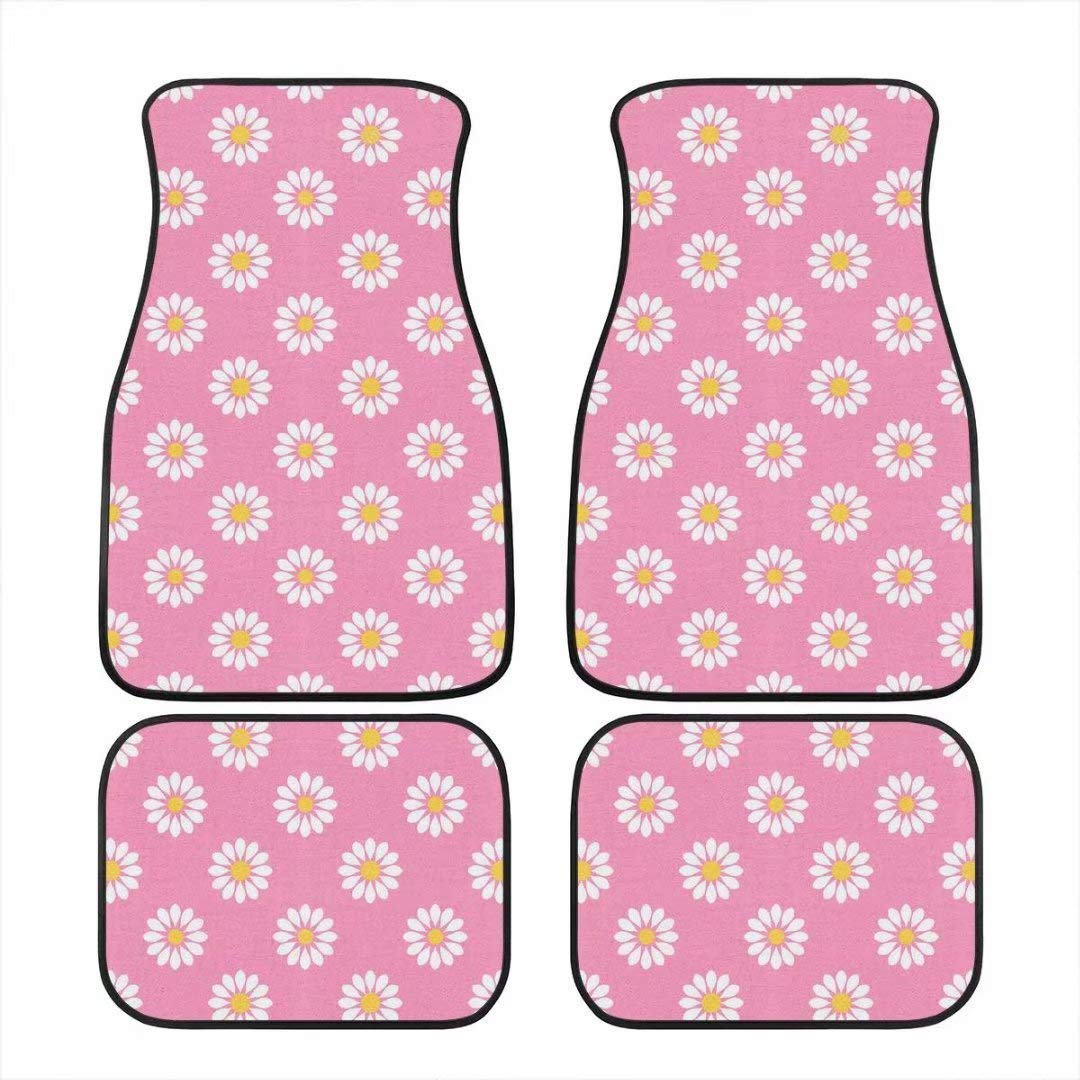 Deeprinter Non-Slip Car Floor Mats - Daisy Flower Pattern Full Set (4PC) Universal Fit for Sedan, SUV & Van | Front & Rear Carpet Mats for Enhanced Safety & Style | Perfect for Daily Commute, Road Trips & Family Outings