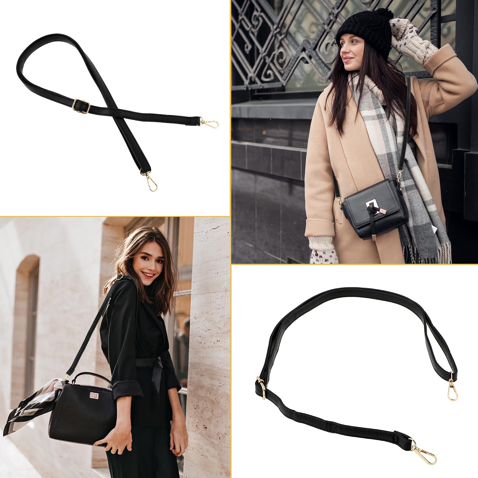 Adjustable 33.4-59 Inch Leather Purse Strap Replacement - Black Crossbody Bag Shoulder Strap for Women's Handbags | Perfect for Daily Use, Travel & Shopping
