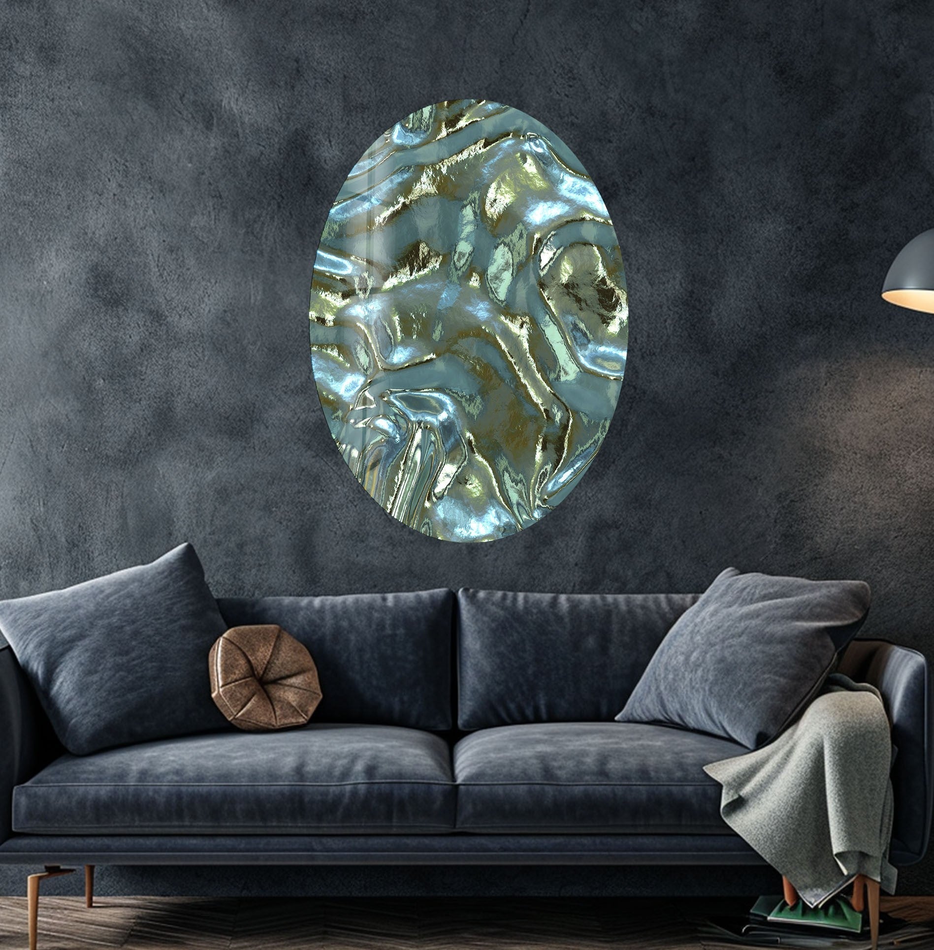 Asymmetric Oval Shiny Glass Wall Art - Modern Abstract Home Decor for Living Room, Bedroom & Office - Perfect for Wall Decor, Housewarming Gifts & Interior Design