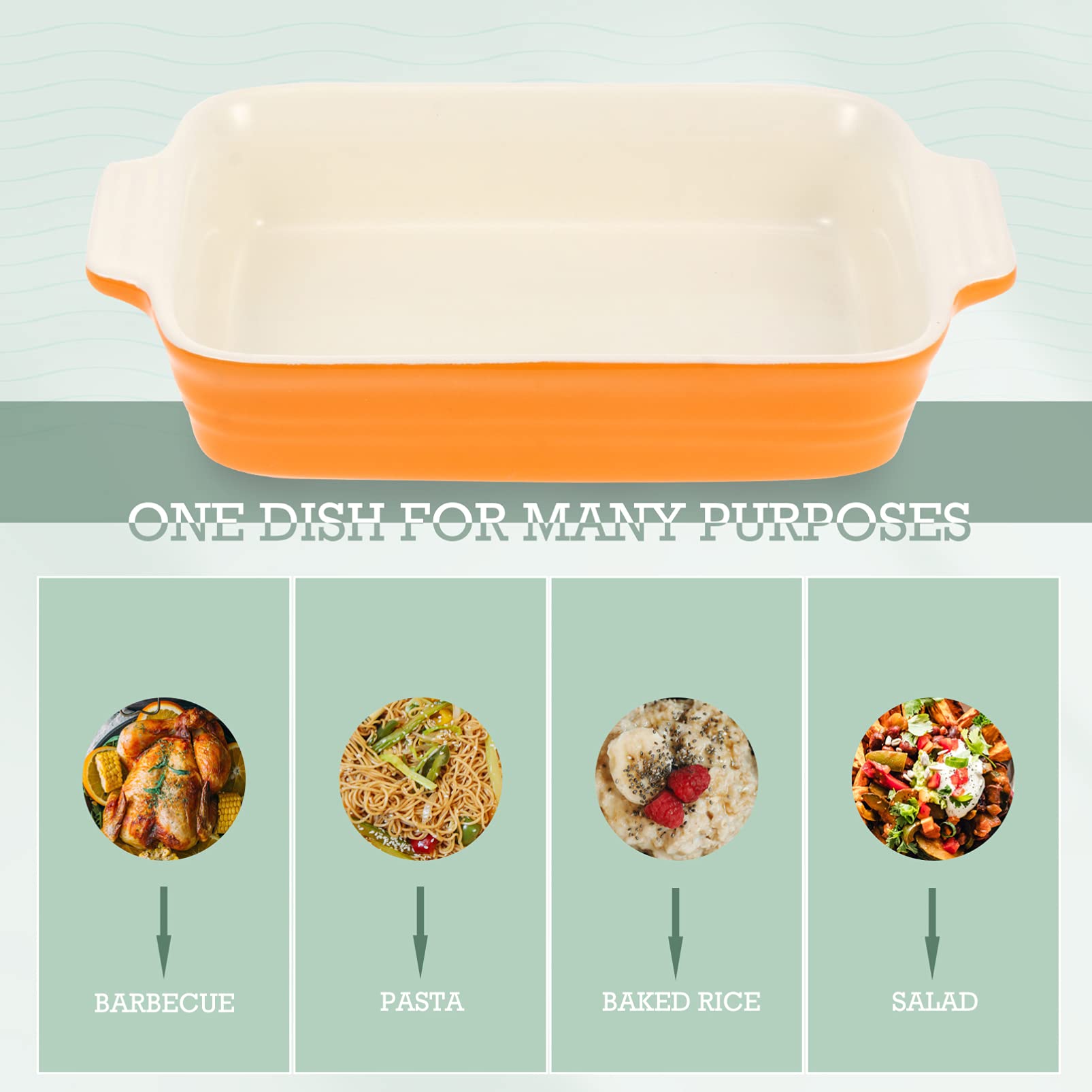 1pc Ceramic Baking Pan with Handles - Multipurpose Bakeware for Cheese, Soup, Rice & Bread - Oven Safe Dish for Baking, Serving & Storing - Perfect for Kitchens, Restaurants & Home Chefs