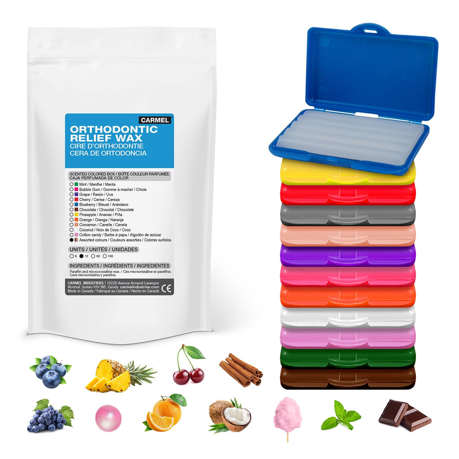 Carmel Orthodontic Wax for Braces - Pack of 12 Scented Dental Wax | Pain Relief for Braces, Dental Appliances & Damaged Teeth | Perfect for School, Work & Travel
