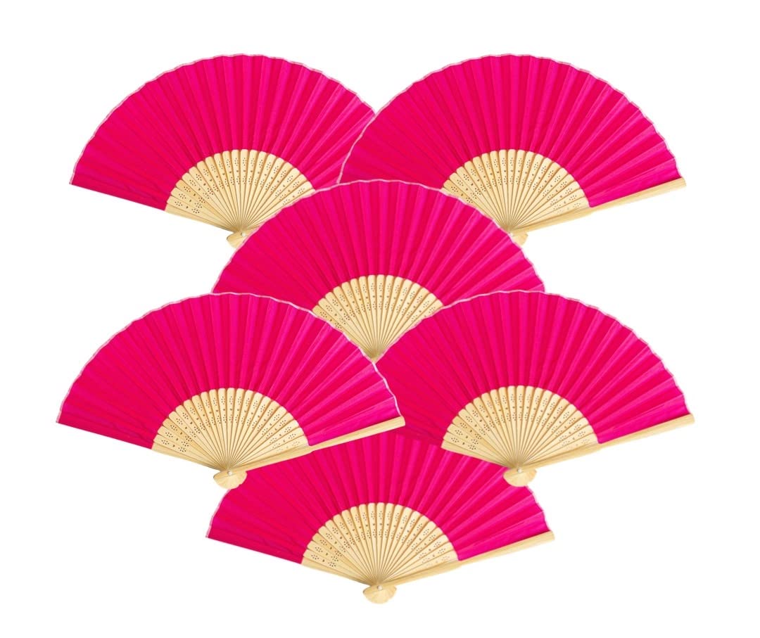 THY COLLECTIBLES 6-Pack Handheld Paper & Bamboo Folding Fans - Wedding, Church, Festival Decorations - DIY Home Decor - Hot Pink - Perfect for Summer Parties, Bridal Showers & Cultural Events