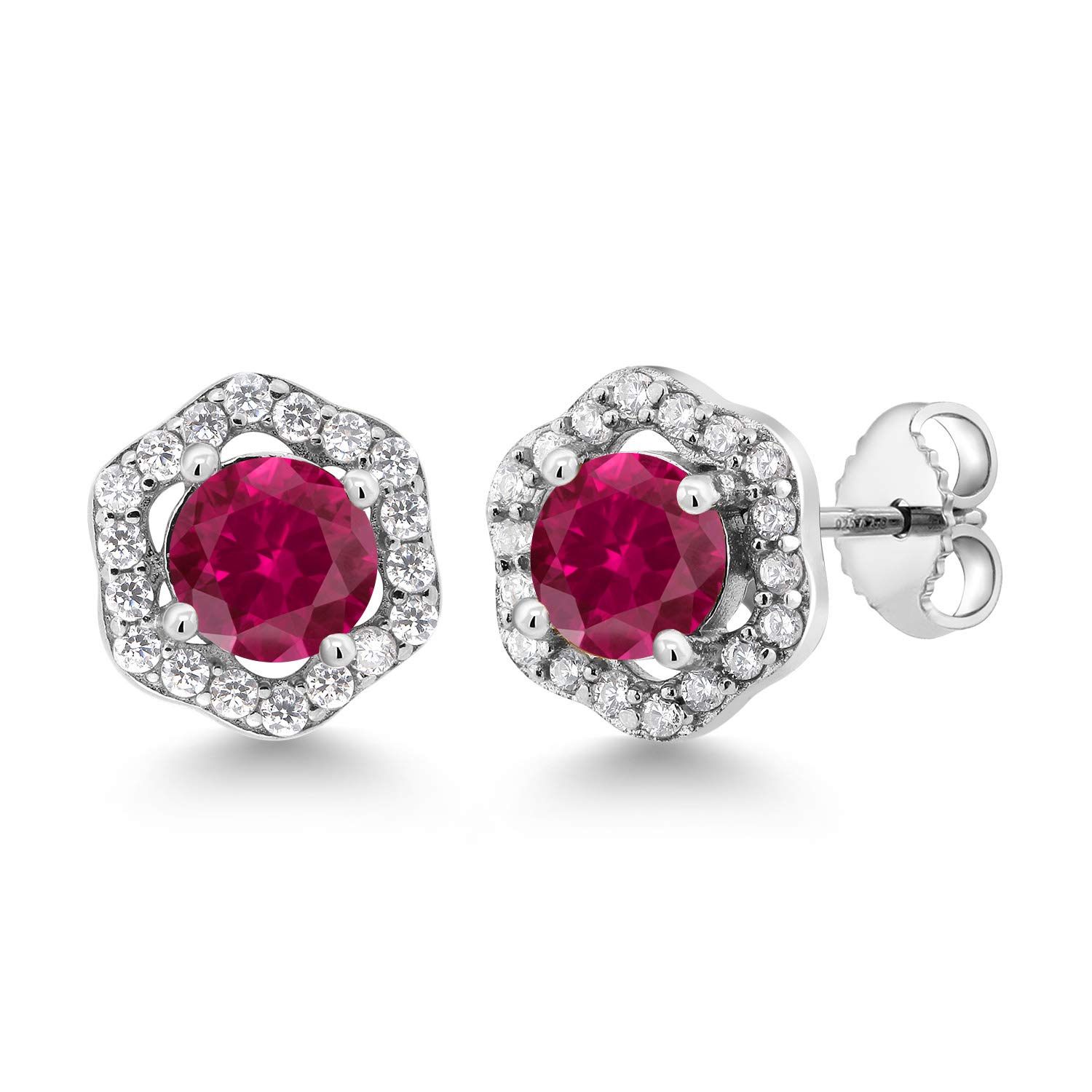 1.32 Ct Round Red Created Ruby Stud Earrings in 925 Sterling Silver - Gem Stone King | Elegant Jewelry for Women, Perfect for Parties & Gifts