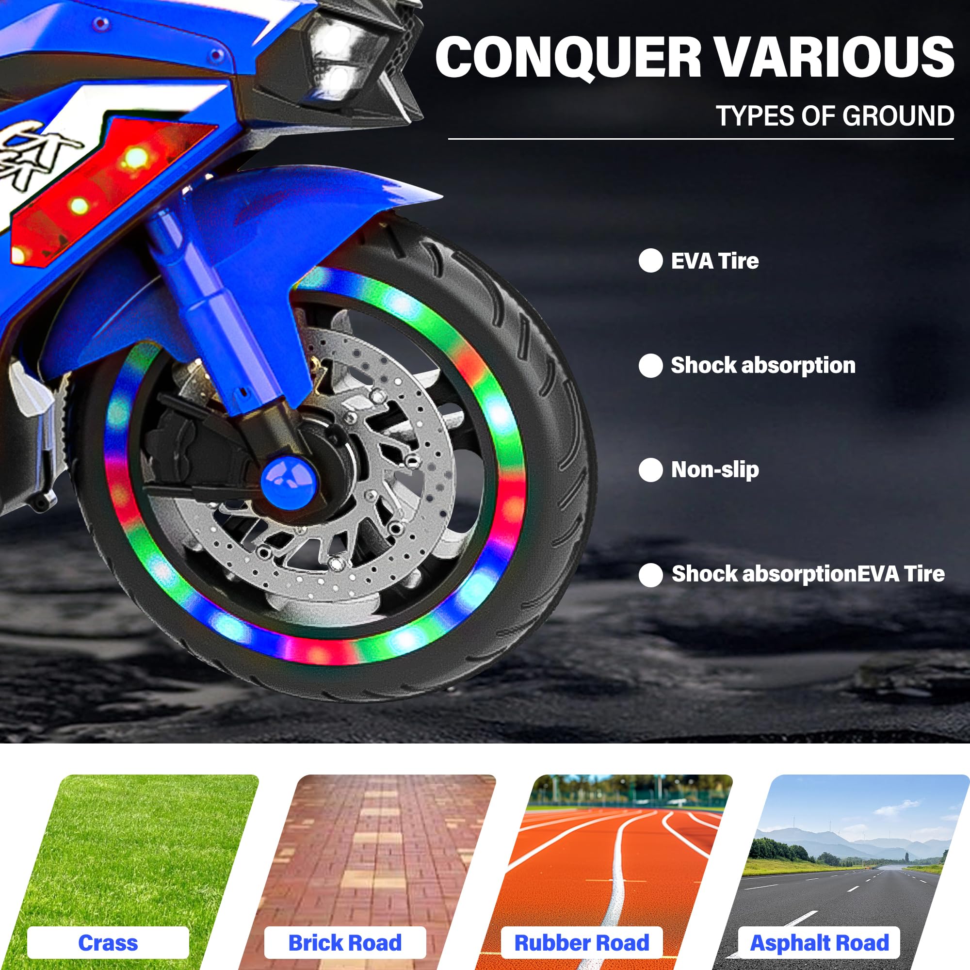 WIIS'IDEA 12V Electric Kids Motorcycle - Battery Powered Ride On Bike for Boys & Girls Ages 3-6 | 2 Wheels with Hand Racing, Foot Brake, LED Lights & PU Seat | Outdoor Play, Birthday Gift, Christmas Present (Blue)