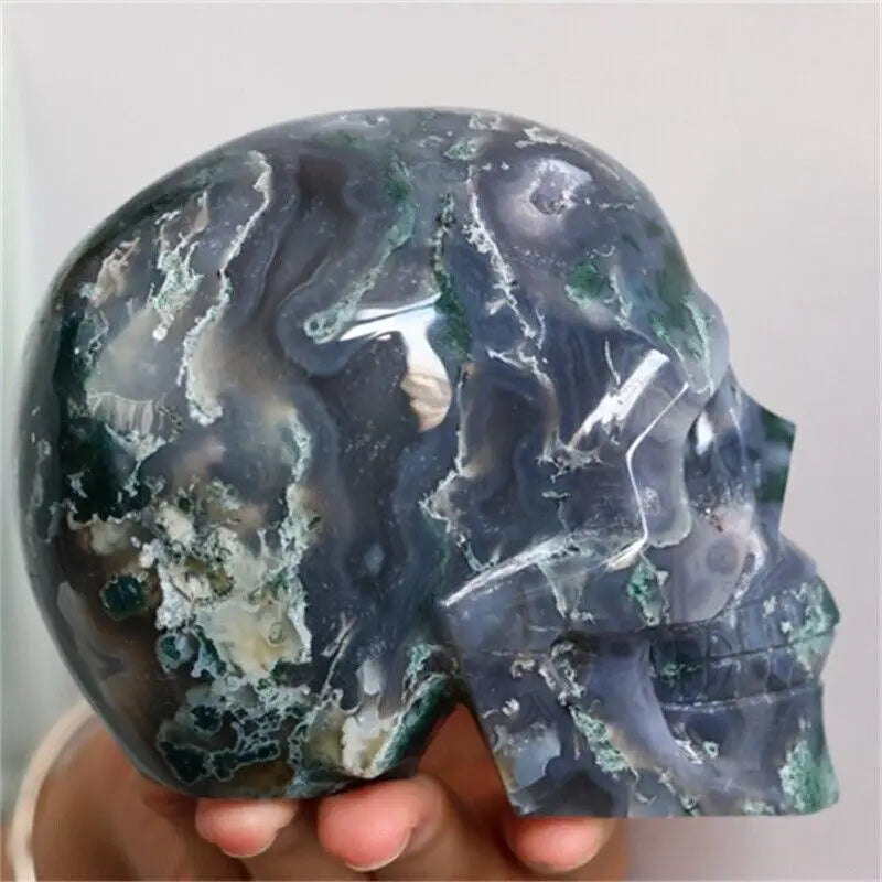 Natural Aquatic Agate Skull Quartz Crystal Carving - Reiki Healing Stone for Meditation, Energy Balancing & Spiritual Growth - Perfect for Home Decor, Yoga Spaces & Healing Practices