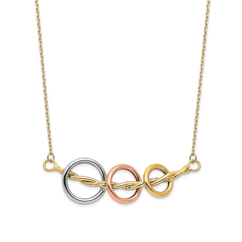 14K Tri-Color Gold Polished Necklace for Women - Elegant Rose, White & Yellow Gold Layered Chain Jewelry - Perfect for Weddings, Anniversaries & Special Occasions