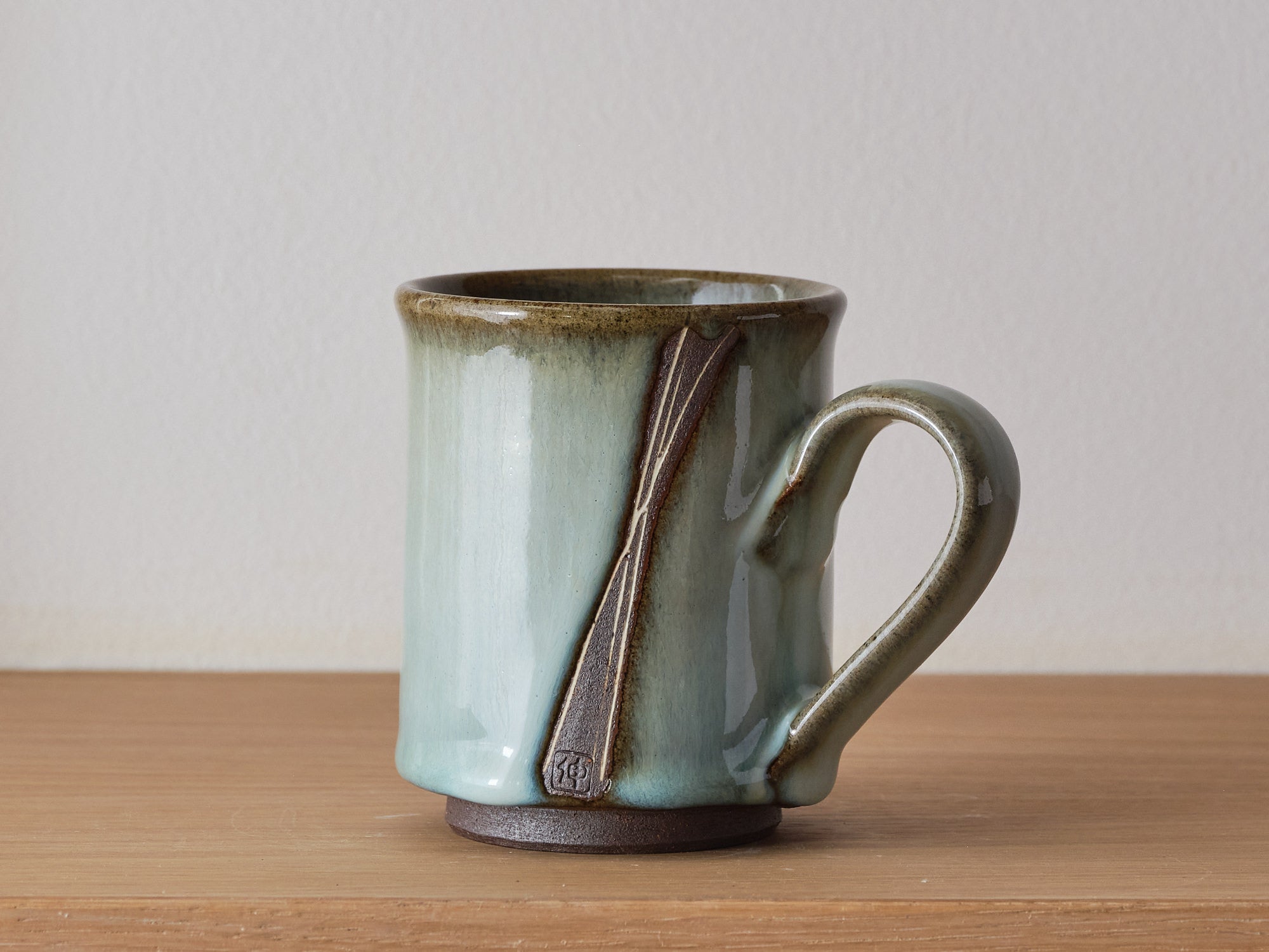 Shinya Take Pale Green Cross Line Inlay Design Ceramic Coffee Mug - Perfect for Home, Office & Gift Giving