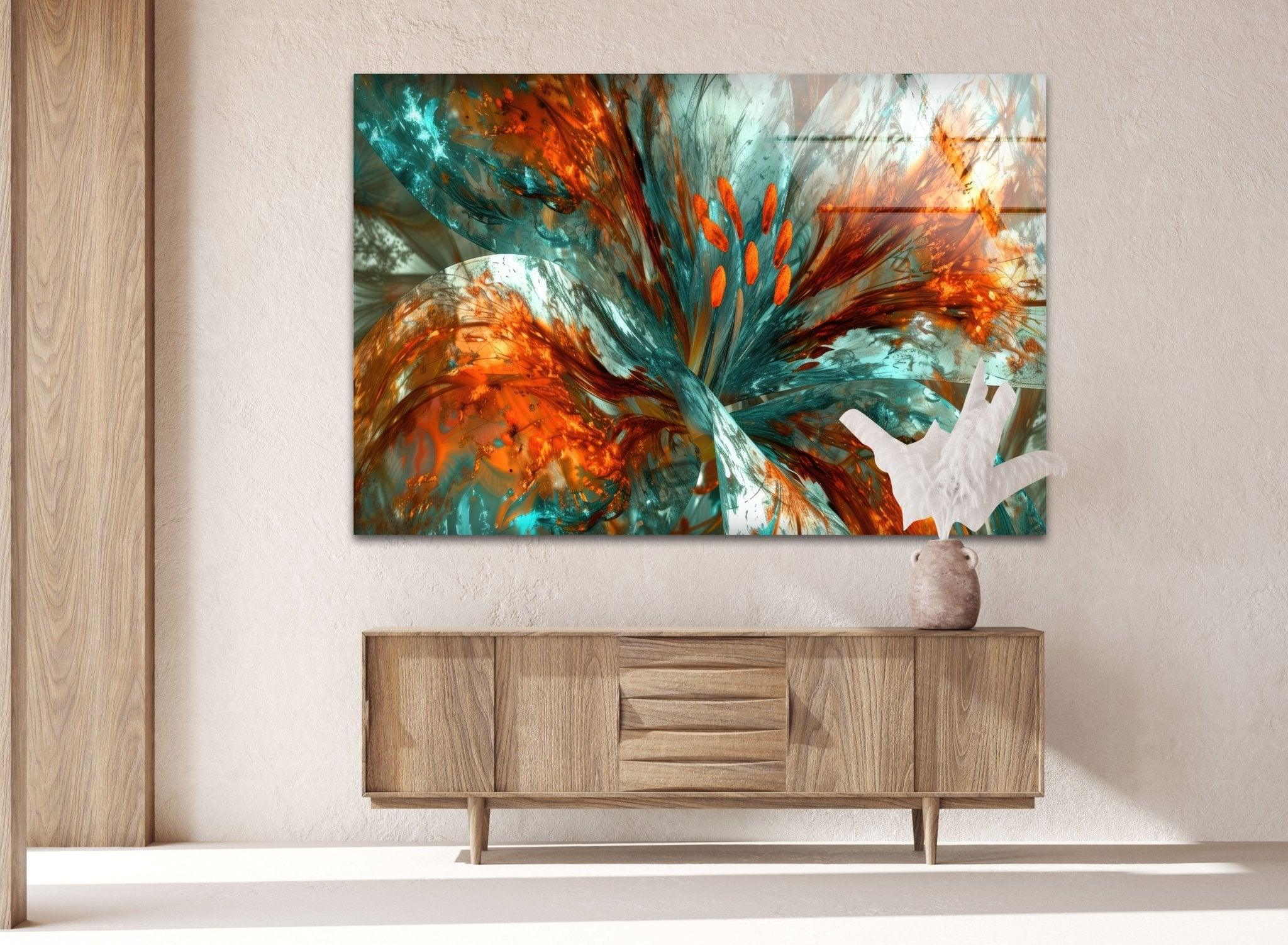 Abstract Floral Painting Glass Wall Art - Modern Home Decor for Living Room, Bedroom & Office - Elegant Handmade Glass Artwork for Interior Design