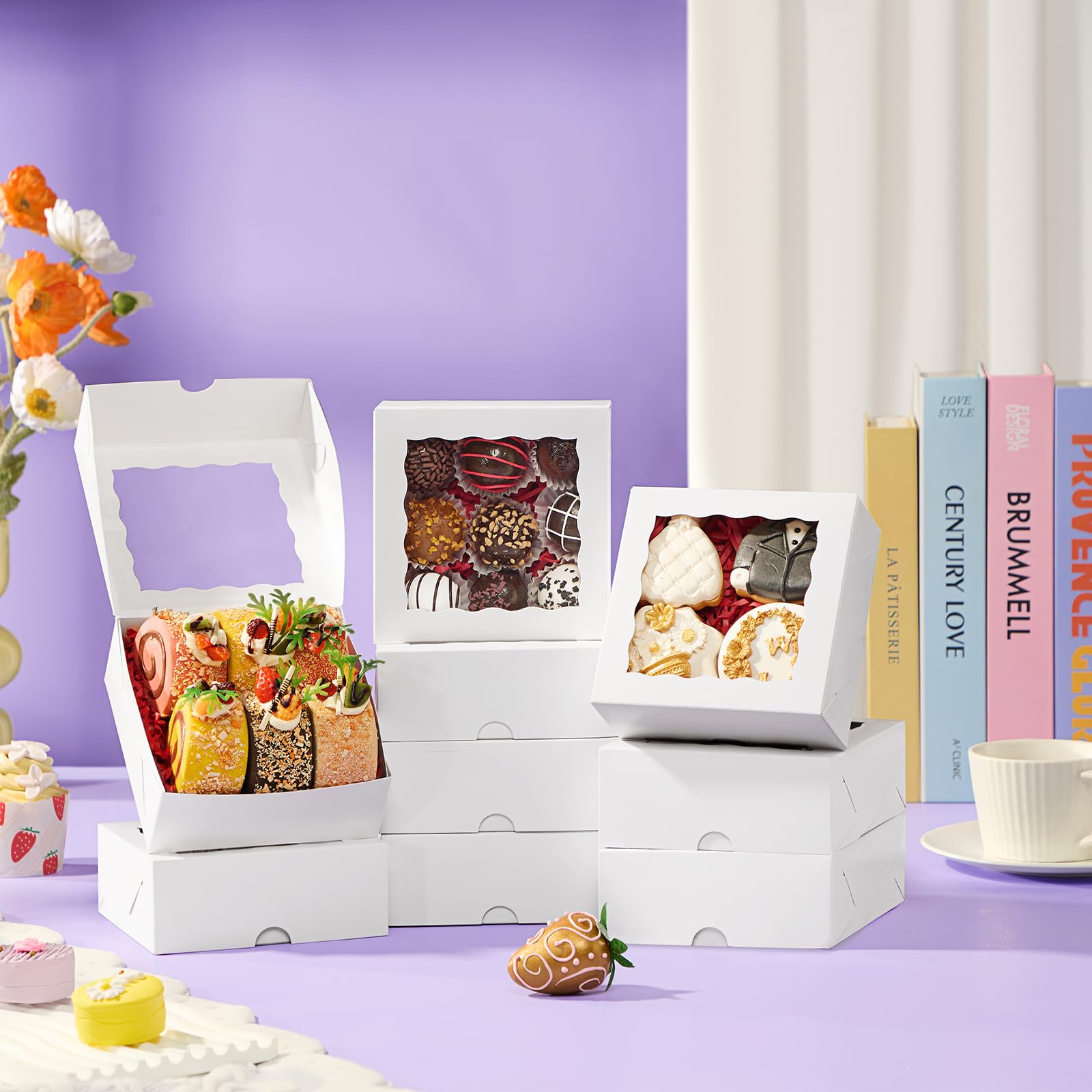 50 Pcs 5x5x2 Inch Clear Window Bakery Boxes for Cookies, Mini Cakes, Macarons - Perfect for Dessert Packaging, Gift Boxes & Party Treats Display