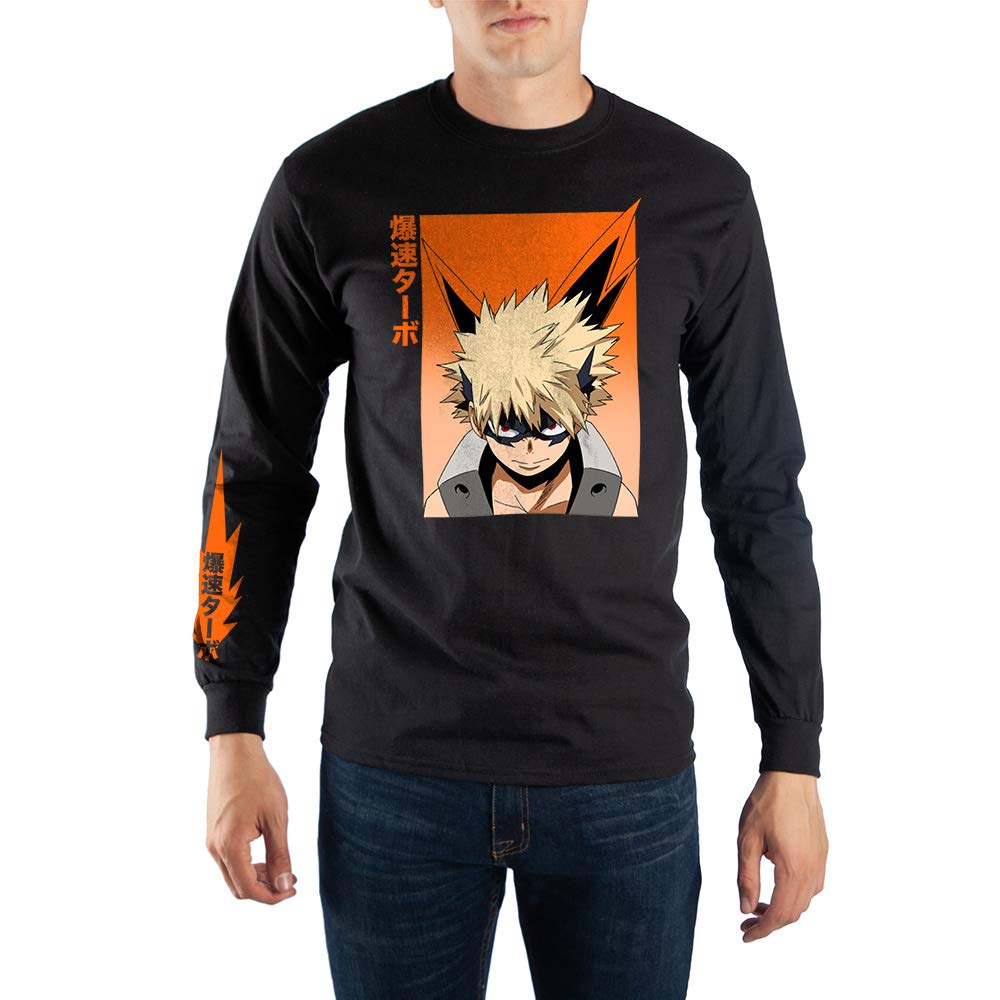 My Hero Academia Bakugo Anime Long Sleeve Black T-Shirt for Men - Casual Wear & Cosplay Costume