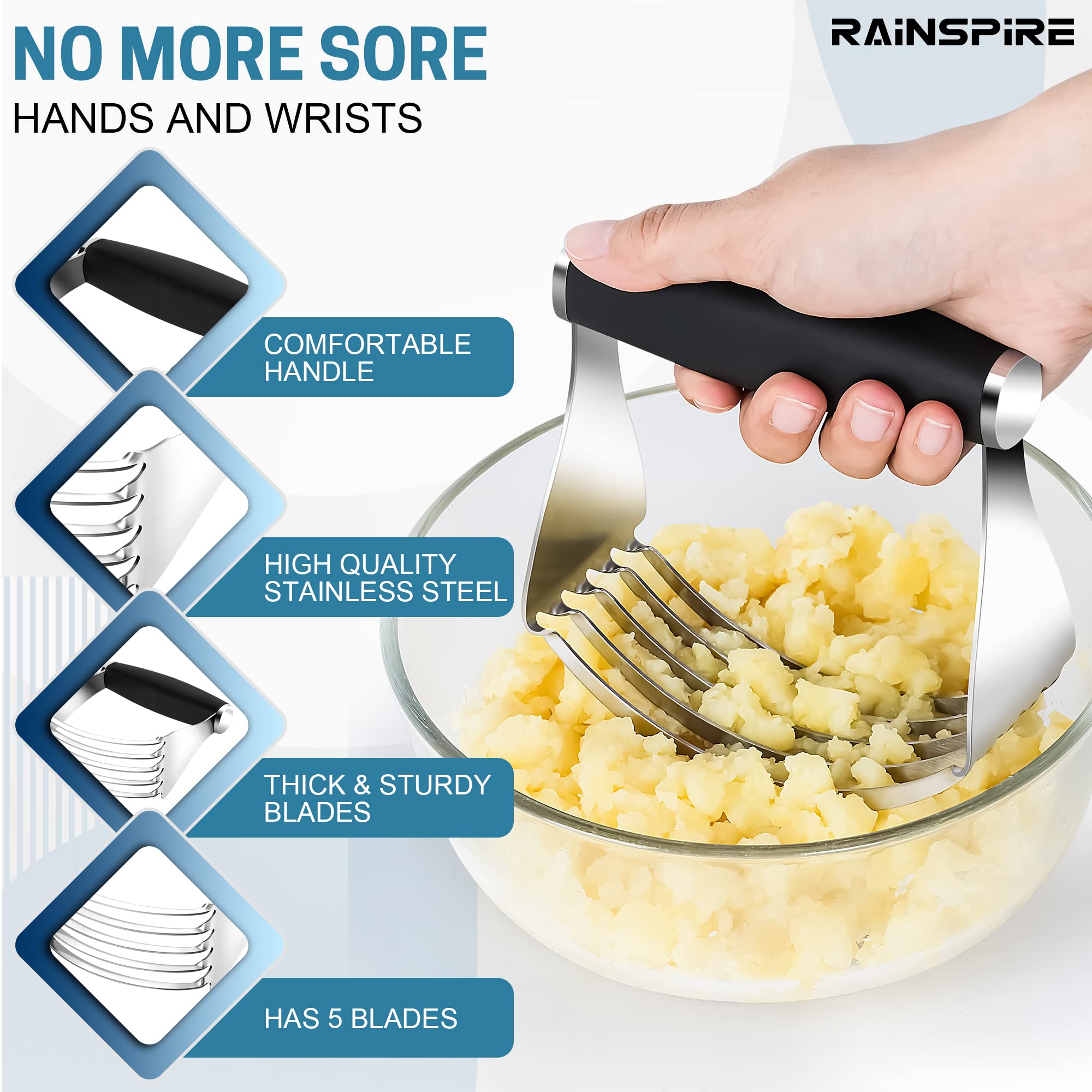 Rainspire XL Heavy Duty Stainless Steel Pastry Cutter - Professional Dough Blender with Sharp Thick Blades for Baking, Pie Crust, Cookies & Pastry Making | Dishwasher Safe Black Pastry Tool for Easy Mixing & Cutting Butter | Perfect for Home Bakers & Professional Kitchens