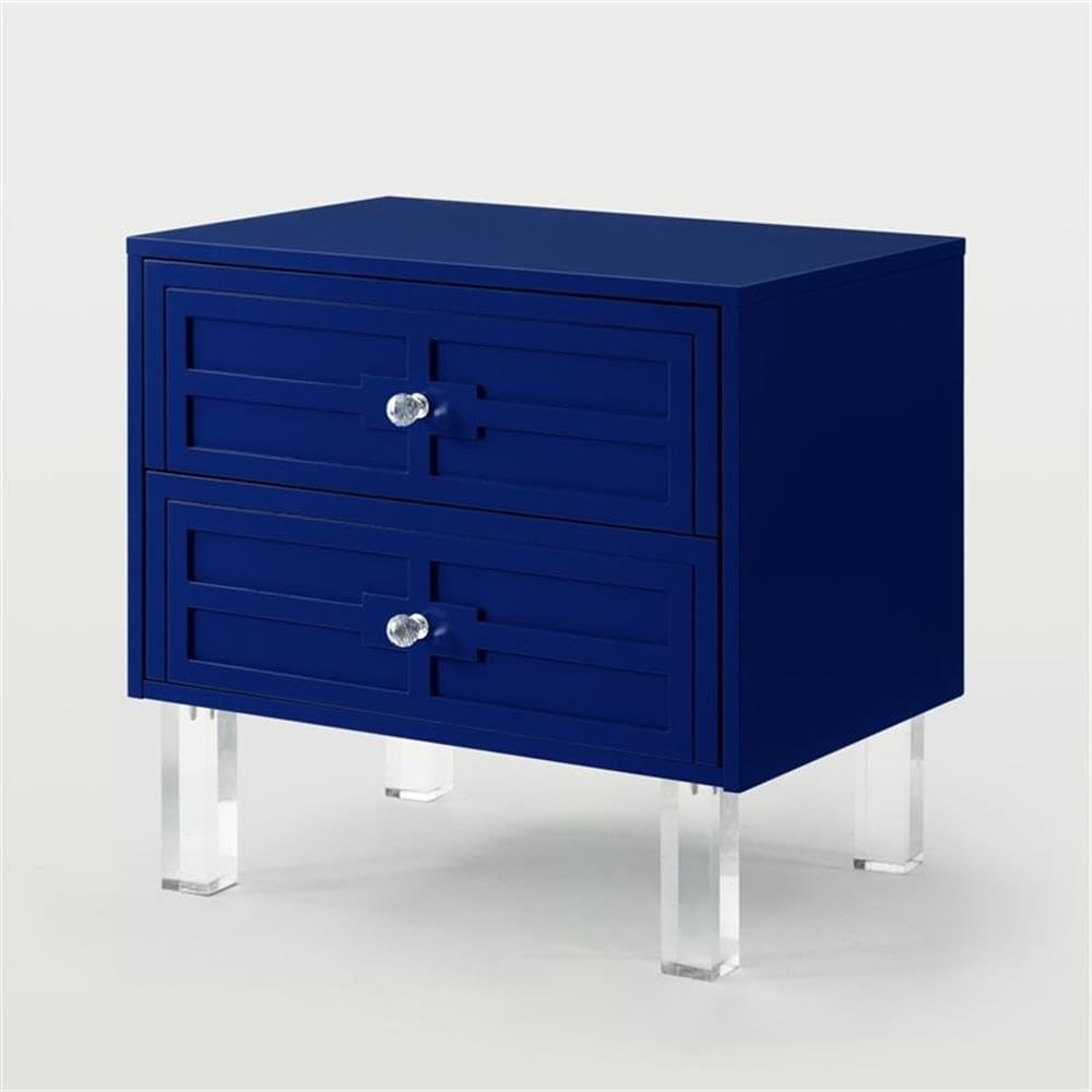 Peyton Modern 2-Drawer Nightstand with Lucite Legs in Navy Blue - Stylish Bedside Table for Small Spaces, Bedroom Furniture with Storage - Perfect for Apartments, Dorms & Guest Rooms
