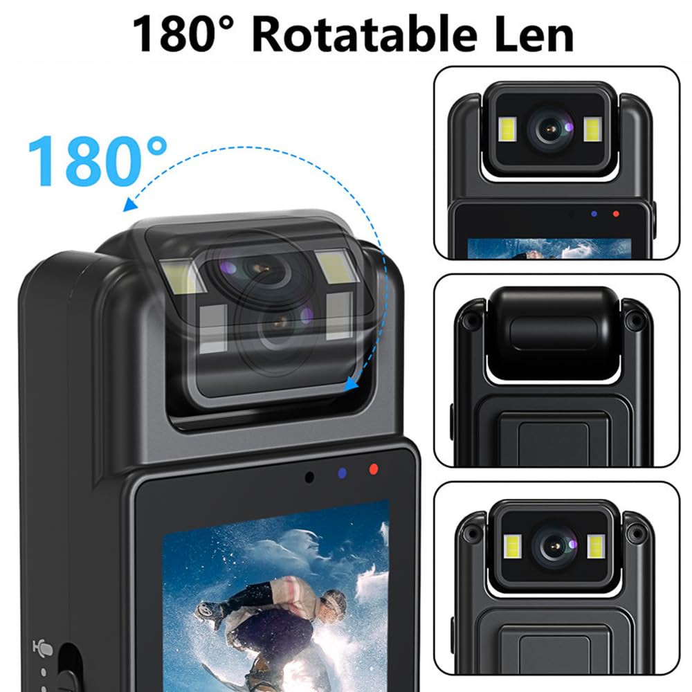 1080P WiFi Body Camera with Audio & Video Recording, Wearable Mini Clip-on Camcorder, 180° Rotatable Lens, Night Vision & Motion Detection - Ideal for Law Enforcement, Security Guards, Outdoor Adventures & Travel Vlogging