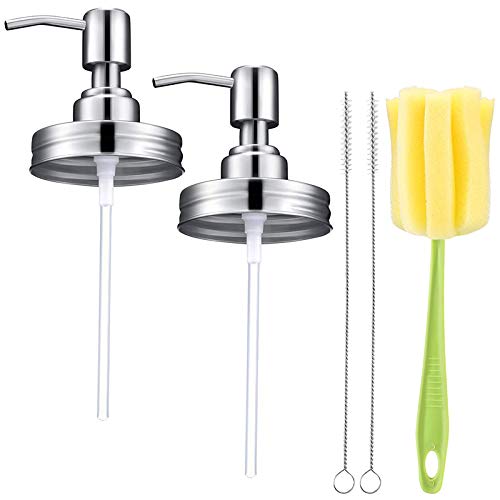 Binchil 2 Pack Mason Jar Soap Dispenser Lids Kit - Stainless Steel Lotion Pump Dispenser Top for Bathroom, Kitchen & Vanity - Rustproof & Durable for Liquid Soap, Shampoo & Hand Wash