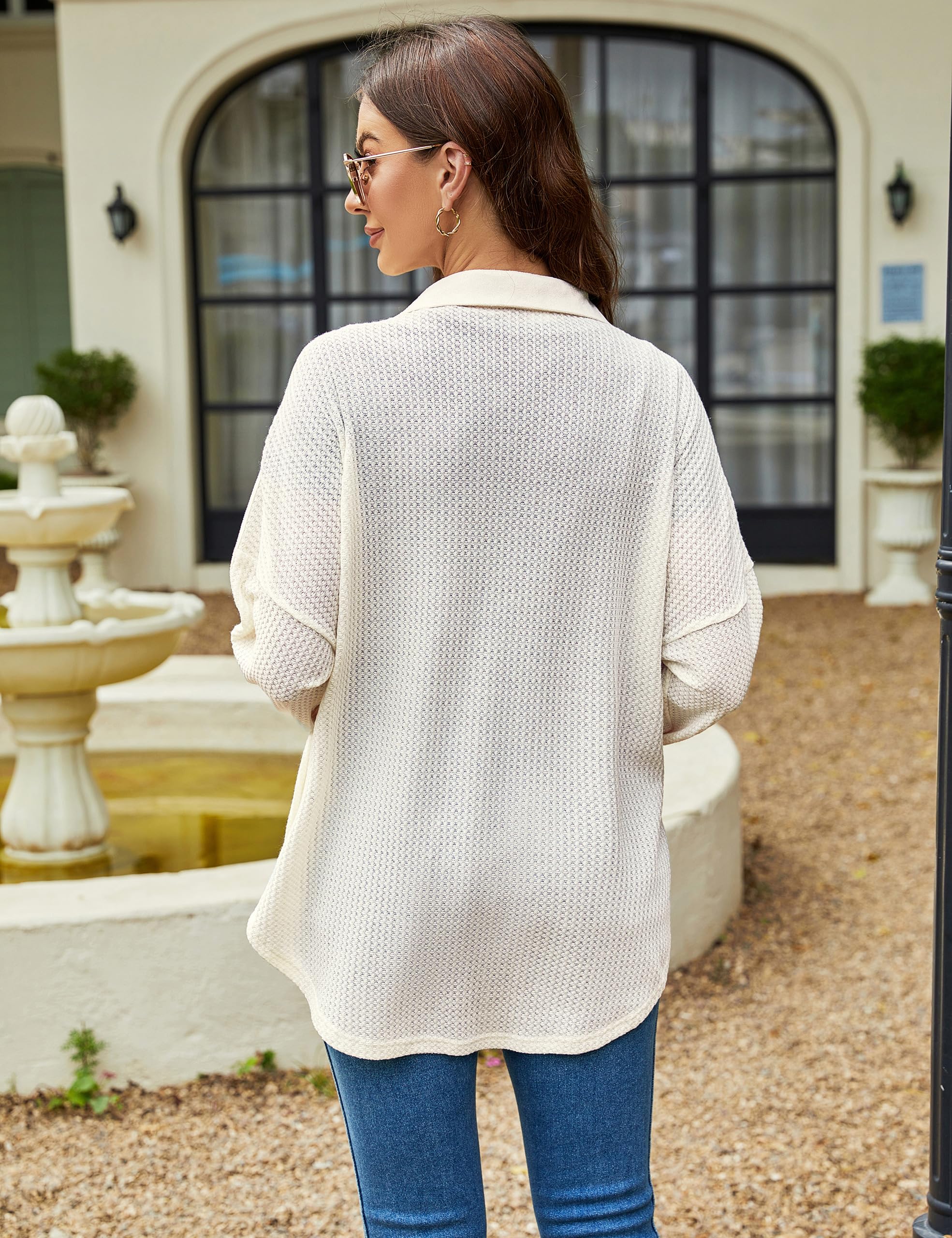Women's Waffle Knit Shacket Jacket - Long Sleeve Button Down Shirt Dressy Blouse Top for Fall & Winter | Casual Outfits, Office Wear, Date Night Outfits
