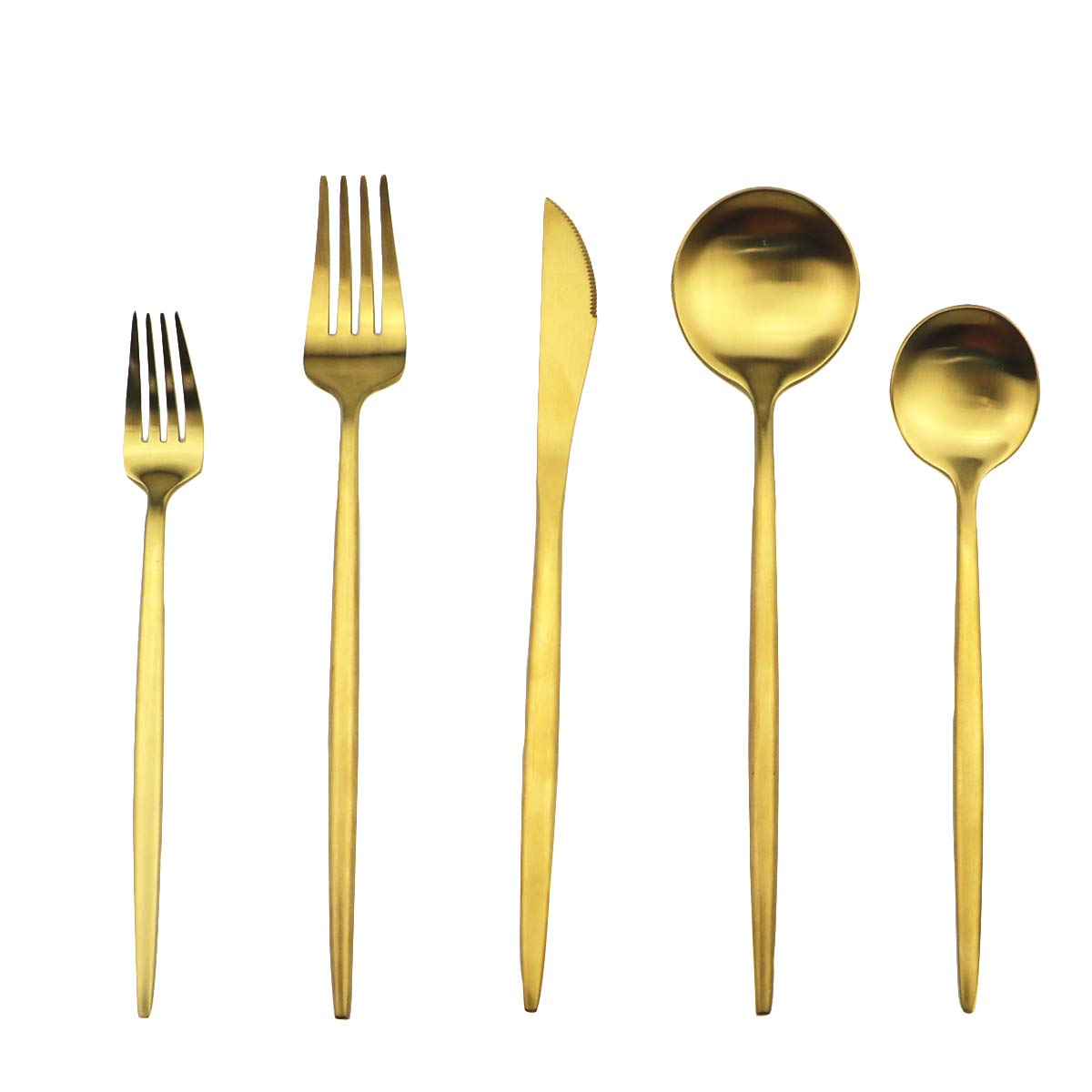 Premium 40-Piece Matte Gold Flatware Set - 18/10 Stainless Steel Cutlery for 8 People (Forks, Spoons, Knives) - Elegant Dinnerware for Home, Camping & Travel - Durable Tableware for Restaurants & Outdoor Adventures