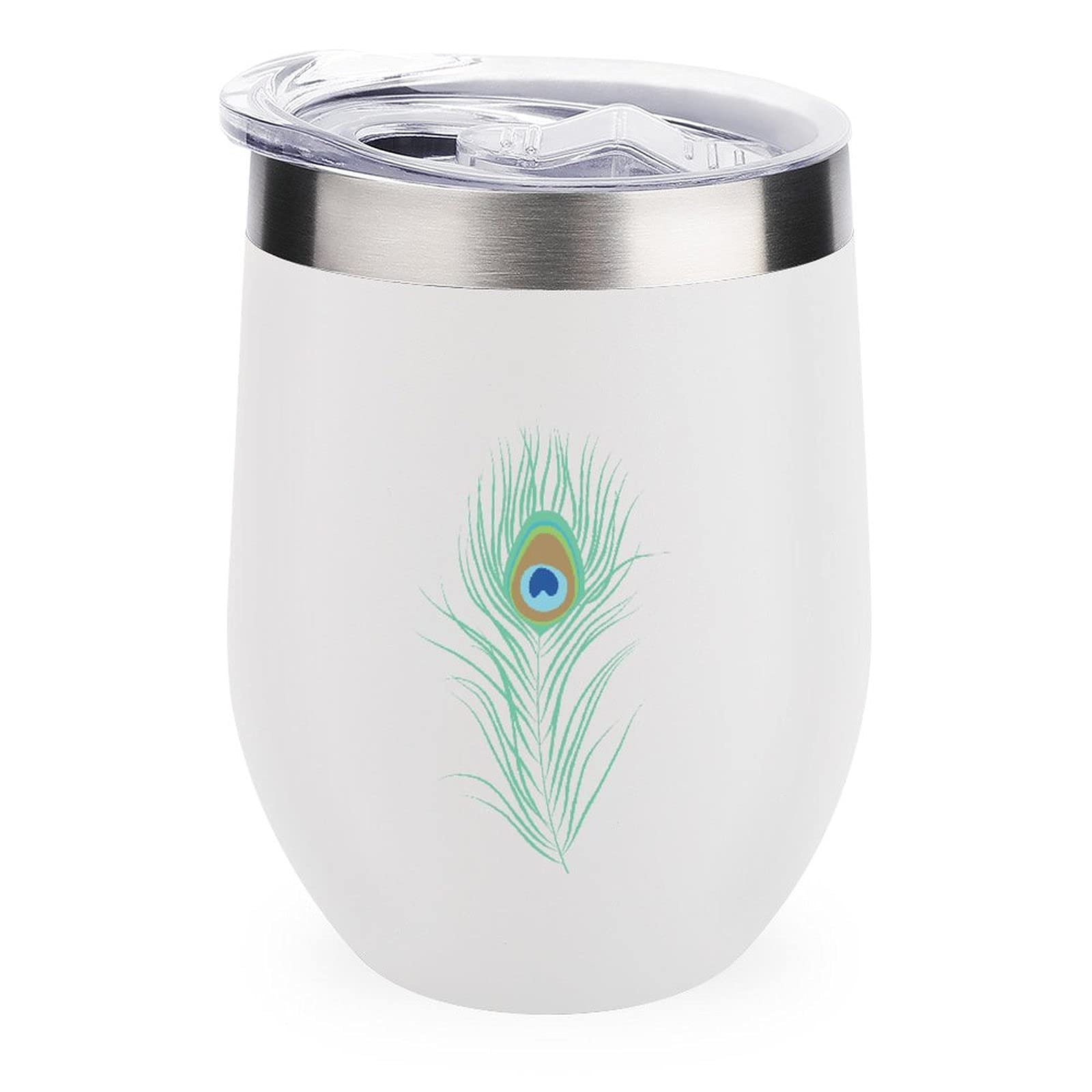 Peacock Feather Vacuum Insulated Wine Tumbler - Stainless Steel Travel Cup for Coffee & Wine On-the-Go