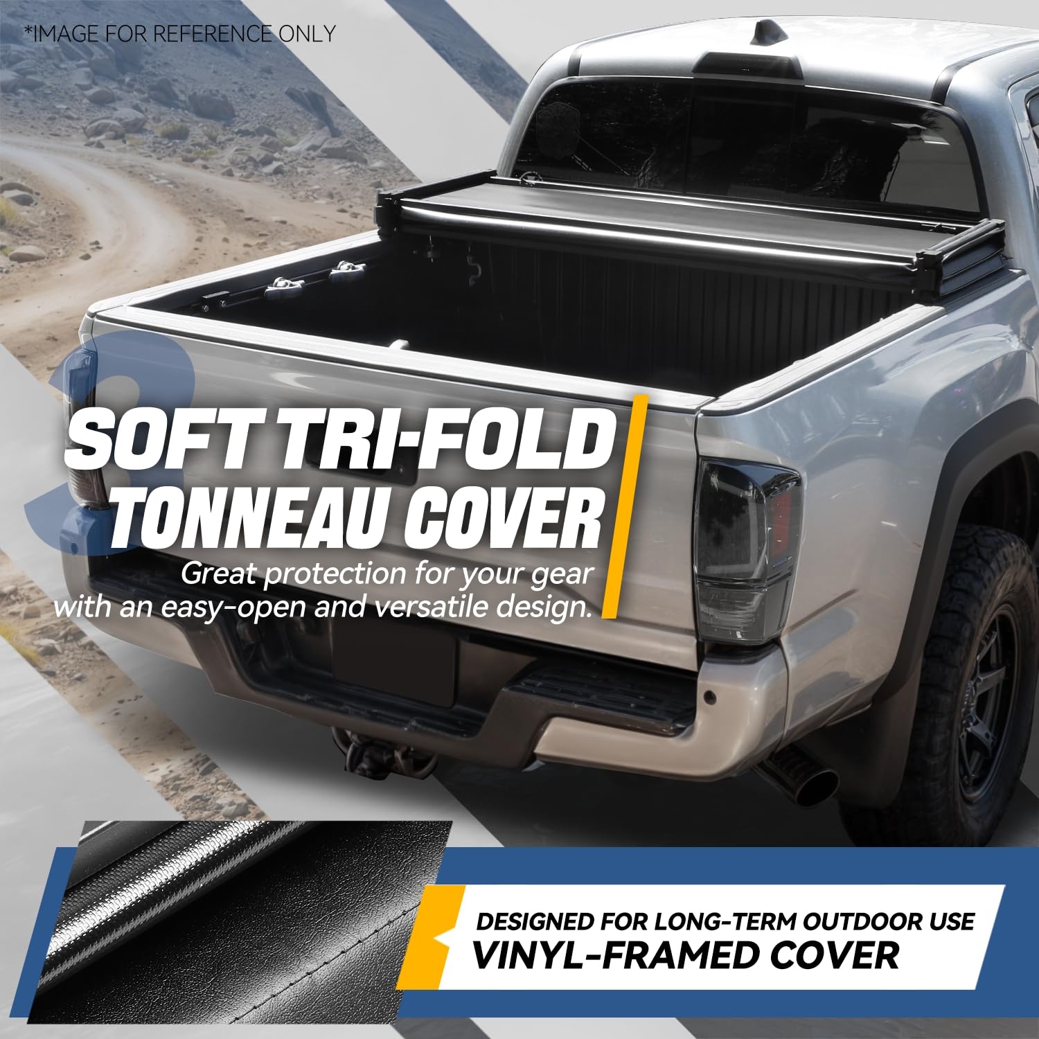 Auto Dynasty Soft Tri-Fold Truck Bed Tonneau Cover for 1999-2007 Chevy Silverado & GMC Sierra 1500/2500/3500/HD Classic - 6.5Ft Fleetside/Styleside Bed (No Rail System) - Matte Black - Weatherproof Protection for Cargo & Gear